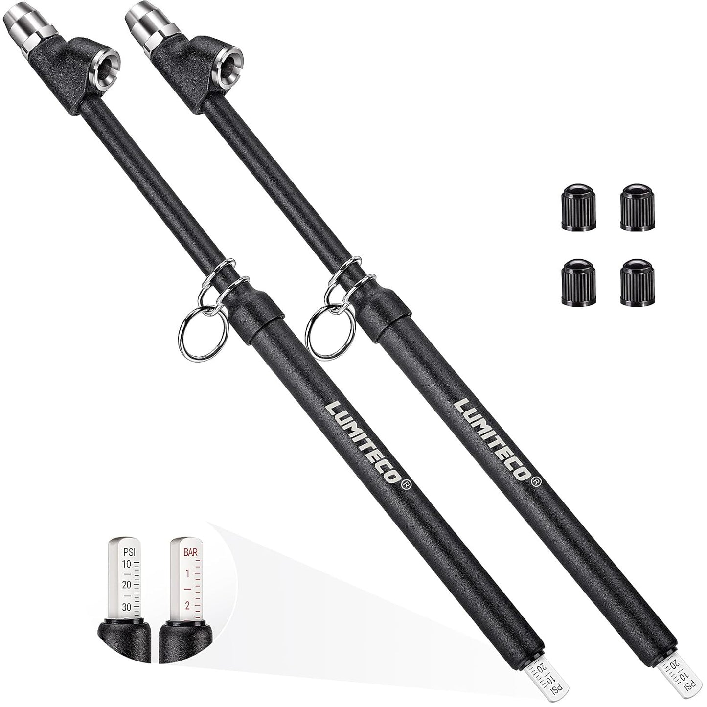 2-Pack Dual Head Tire Pressure Gauge, Heavy Duty Truck Tire Air Gauge Range 10-150PSI 1-10Bar, Straight-On Pencil Air Pressure Gauge Extended Tube for Semi Truck, Car Tire Pressure Checker