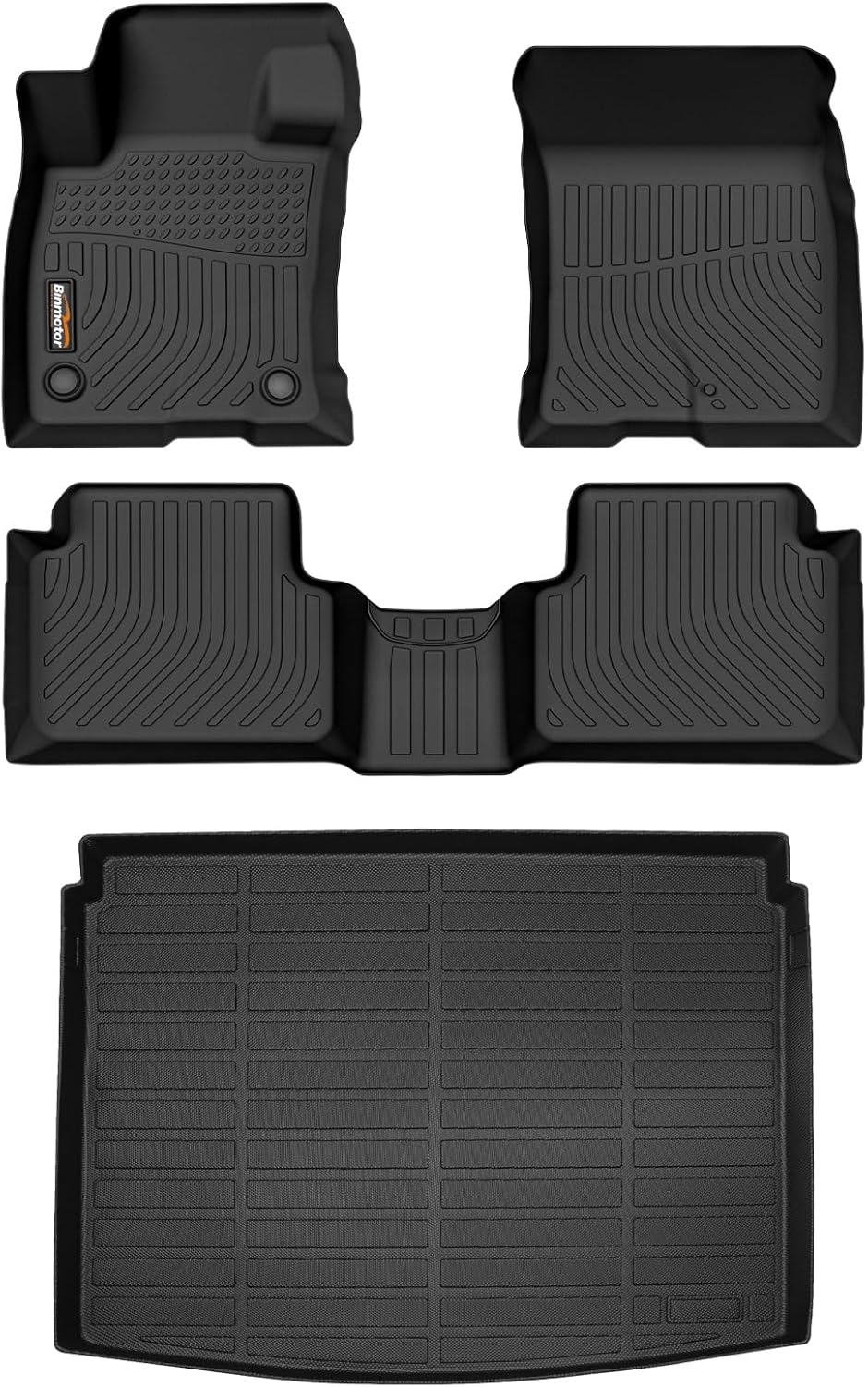 Binmotor-Floor Mats & Cargo Liner for Ford Bronco Sport 2021-2024 2025, All Weather Car Mats Bronco Sport, 1st & 2nd & Rear Cargo Mat, Rubber Mats Custom Fit for Bronco Sport Accessories