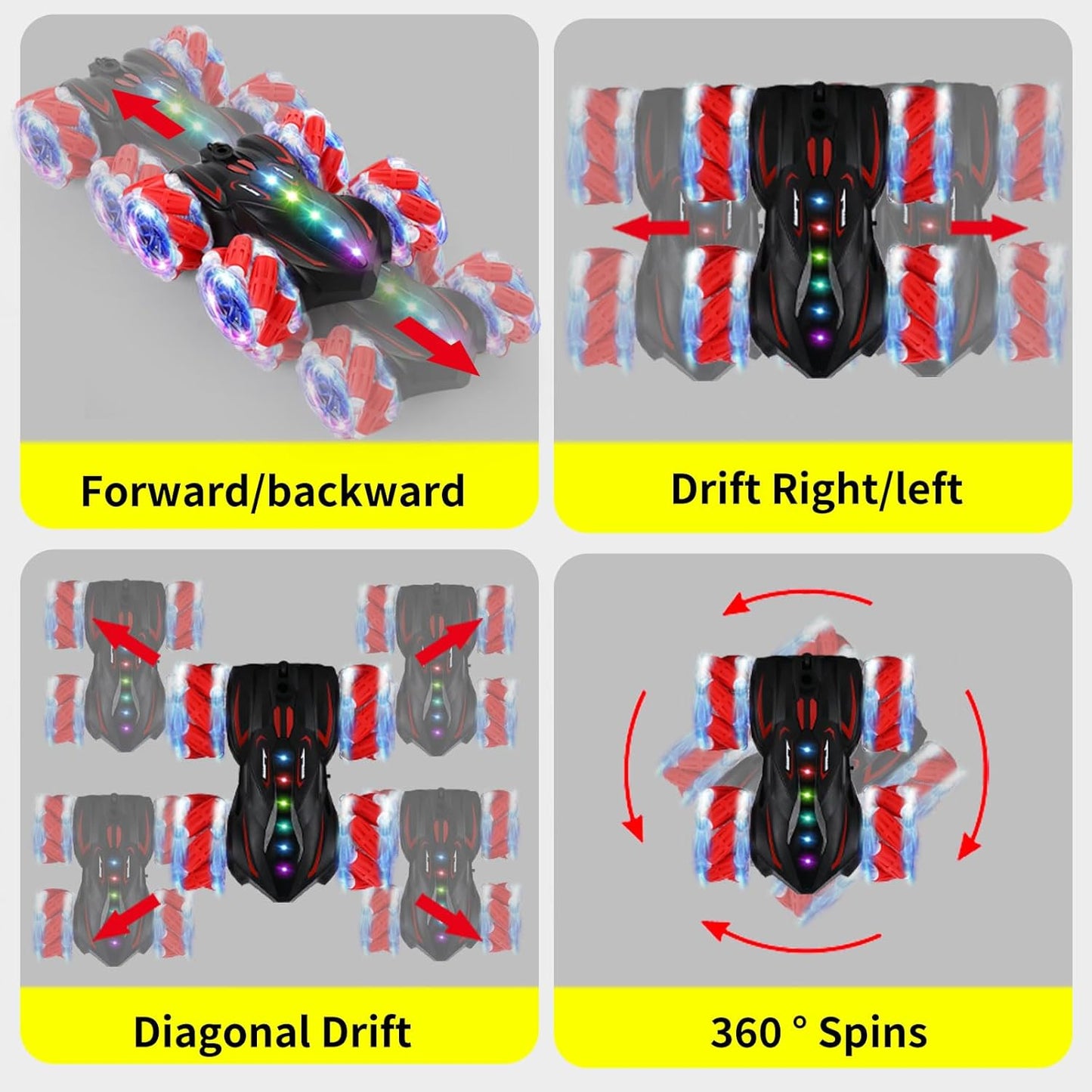 Upgraged Gesture Sensing RC Stunt Car with Lights & Music, Hand Gesture Remote Control Car Toy with 360° Spins Gesture RC Spray Car Birthday Toys Gifts for 6 7 8 9 10 Year Old Boys