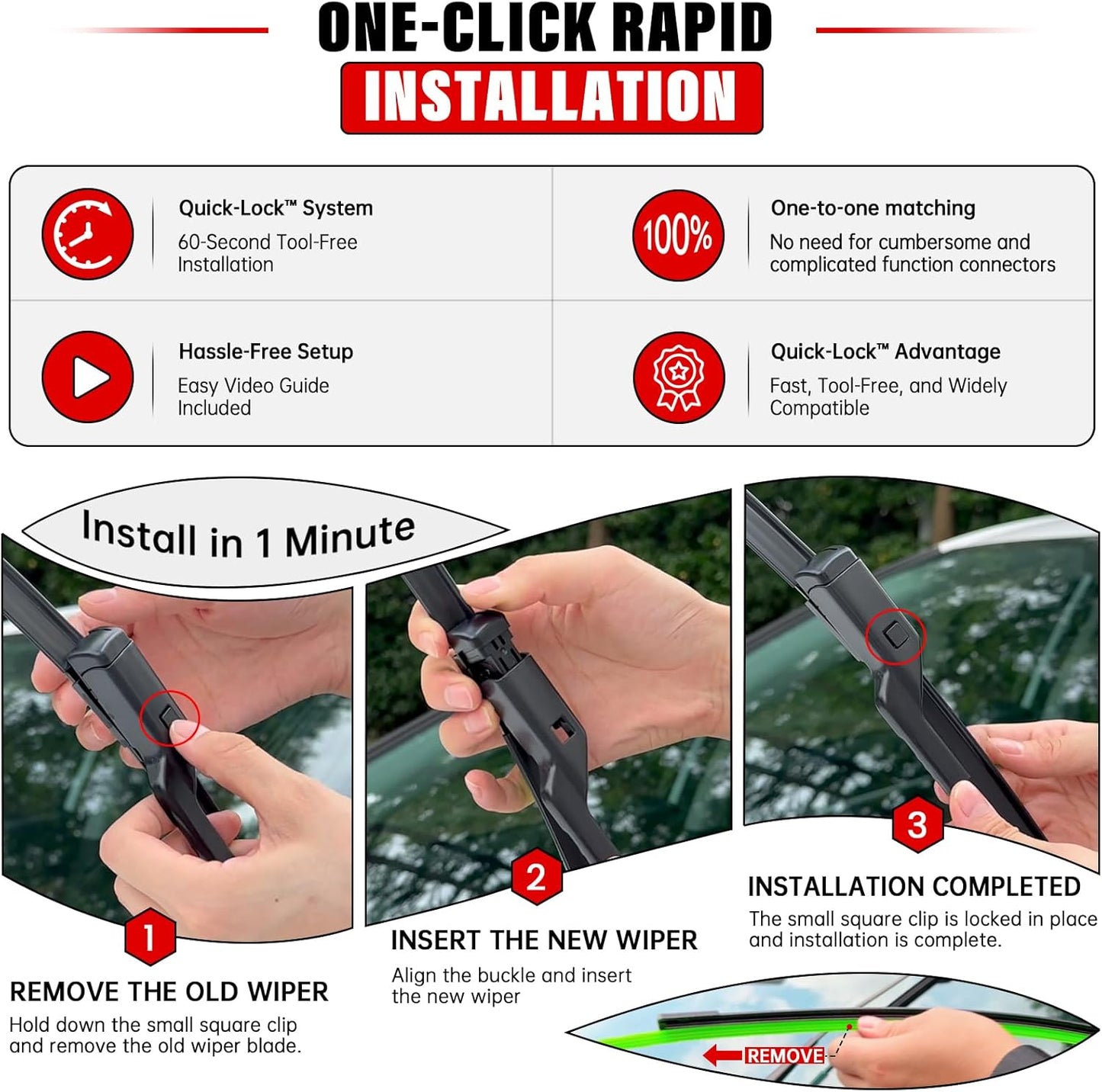 Windshield Wiper Blades Replacement for 2010-2017 Chevrolet Chevy Equinox GMC Terrain Original Factory Quality Front Rear Wipers Blade Set for My Car - 24" 17" 13" (Pack of 3)