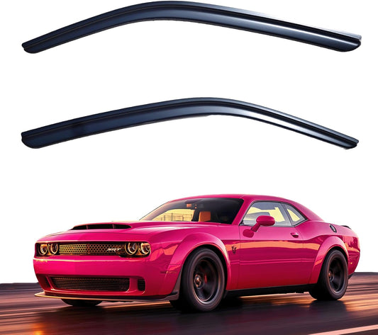 Window Visors Rain Guards fits 2008-2023 Dodge Challenger, Out-Channel Side Window Wind Deflectors Vent Shades Accessories, Dark Smoke 2 Pcs