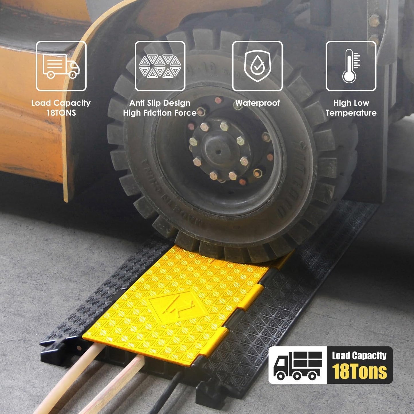 OrangeStar 2-Pack Rubber Cable Protector Ramp Heavy Duty 5-Channel Wire Cord Cover Ramps 18 Tons Load Capacity Traffic Speed Bumps for Driveway