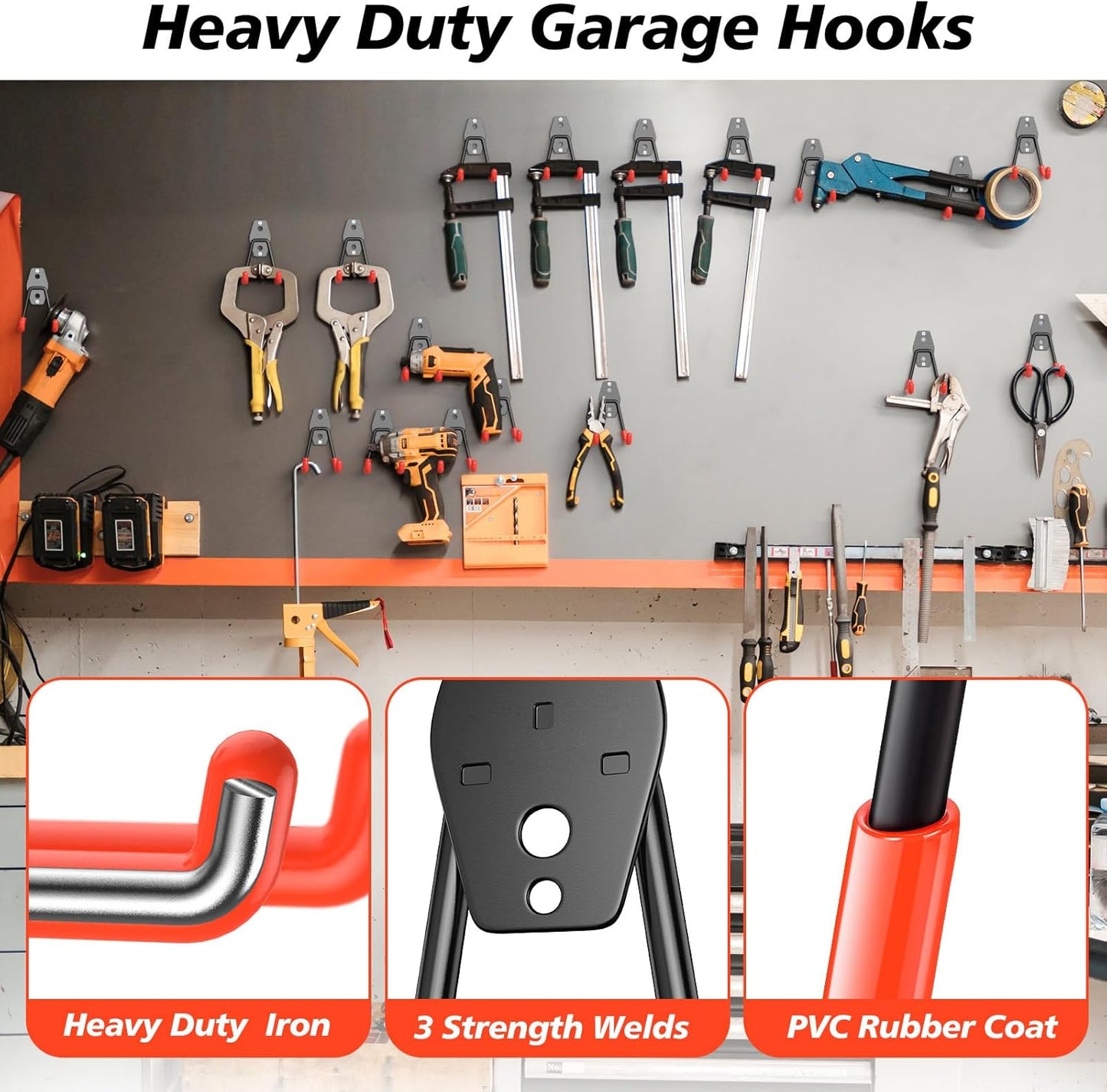 4 Pack 4.5x2.75 inch U Heavy Duty Garage Hooks,Solid Steel Wall Mount Hangers,with Anti-Slip Coating,for Hanging and Organising Ladder,Bike,Ropes,Broom,Garden,Yard and Power Tools