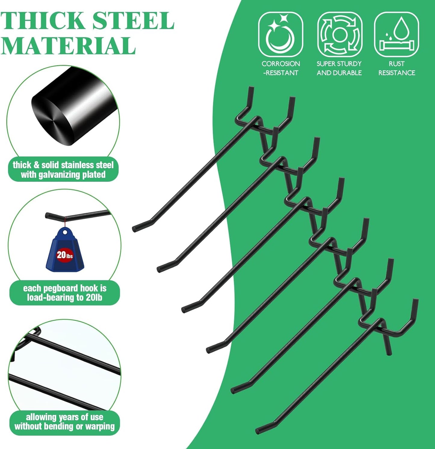 50Pcs 4"/10CM Pegboard Hooks Assortment Set, Metal Peg Board Hooks with 2.5mm Hole Pitch 4mm Wire Diameter Slatwall Hanging Hook for Garage Organization Wall Hanging (Black)