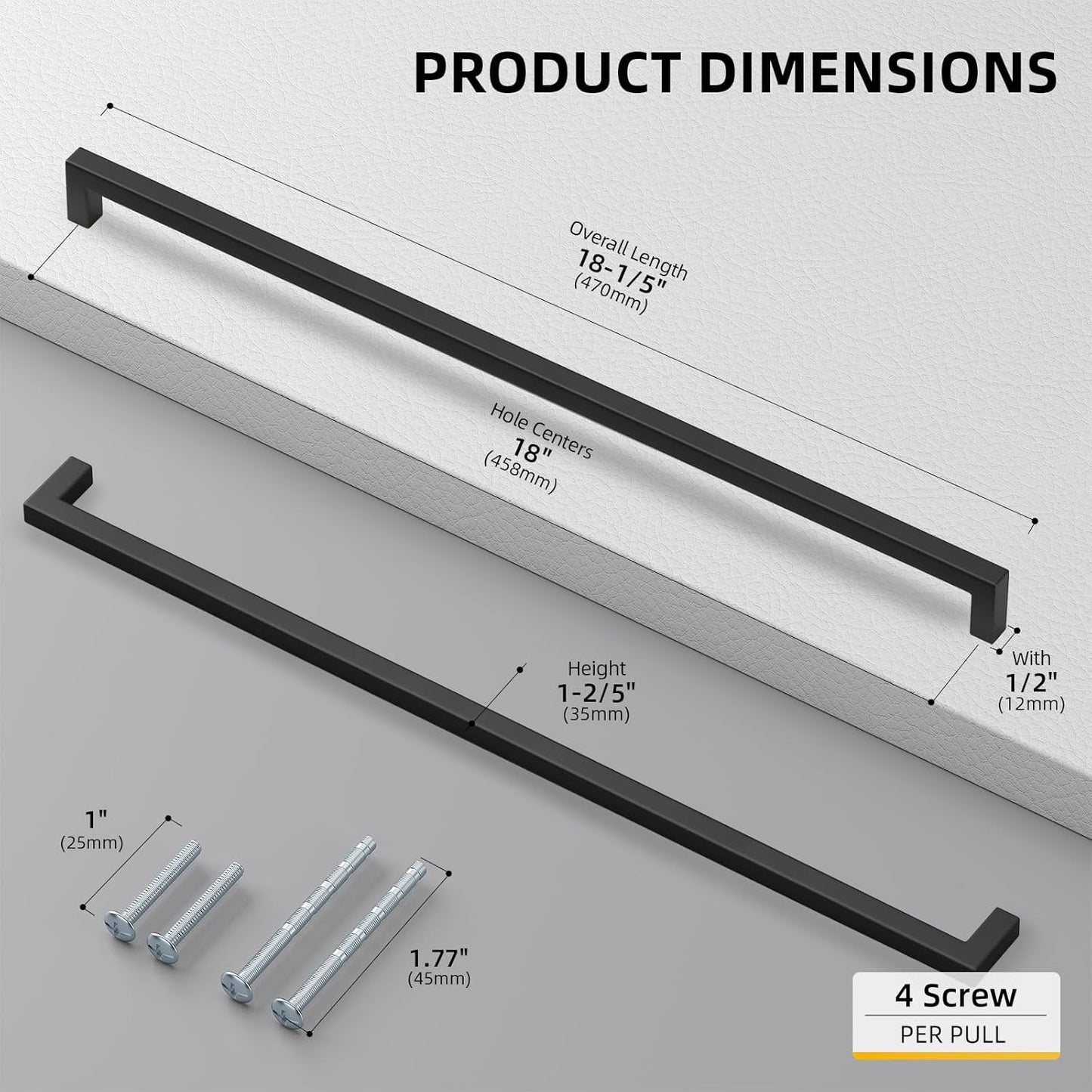 goldenwarm 100 Pack 18INCH Black Cabinet Pulls Kitchen Cabinet Handles-LSJ12BK458 Square Drawer Handle Metal Bathroom Cabinets Hardware 458mm Hole Center