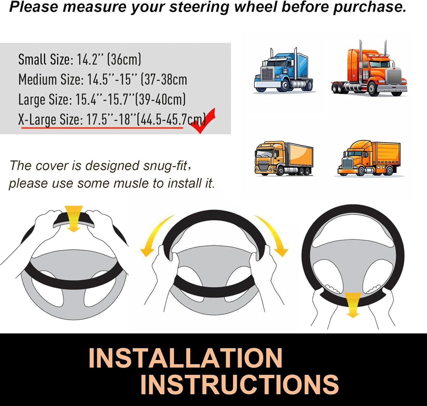 PINCTROT XL Size 17.5-18 Inch Comfy Grip Steering Wheel Cover for Semi Truck, Fits RV, Big Rig Trucker, 18 Wheeler and Classic Cars, Anti-Slip Design 17.5-18 Inch(Silicone Gray)