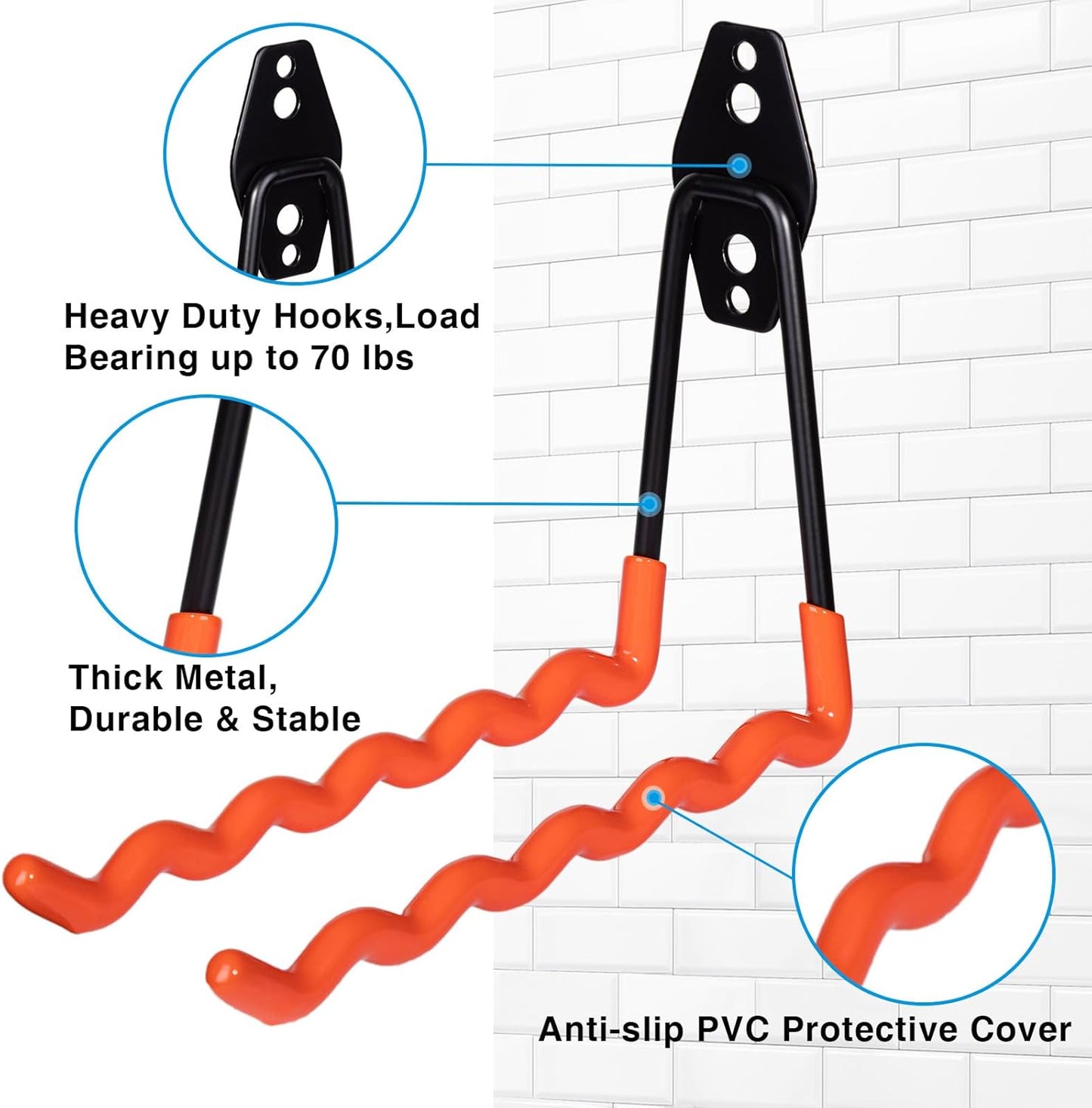 2 Packs Garage Wall Hooks,Wall-Mounted Heavy Duty Hanger Metal Badminton Racket Holder, Tennis Racket Holder Organizer, Hooks for Cables, Ropes and Hoses,Extension Cord Holder (Orange)