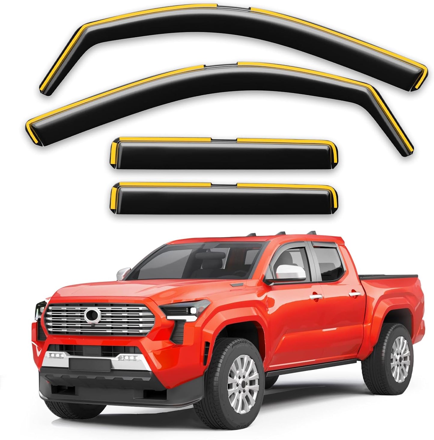 in-Channel Window Rain Guards Fit for Truck Toyota Tacoma 2024-2025 Double Cab with 4 Full-Size Doors Extra Durable Window Deflectors Window Visors Vent Shades Vent Visors Car Accessories