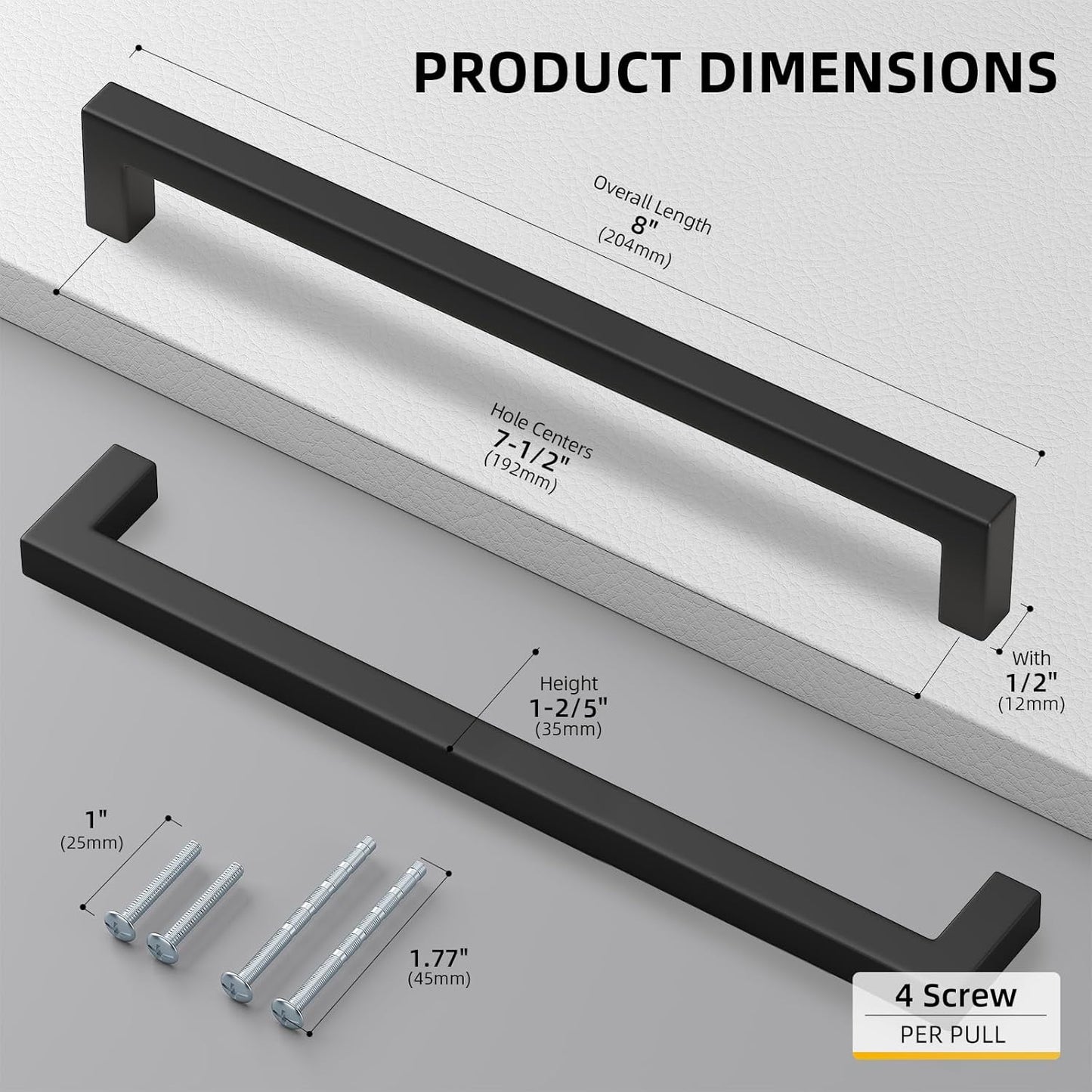 goldenwarm 35 Pack 7-1/2in Black Square Bar Cabinet Pull Drawer Handle Stainless Steel Modern Hardware for Kitchen and Bathroom Cabinets Cupboard,Center to Center 192mm Matte Black Drawer Pulls