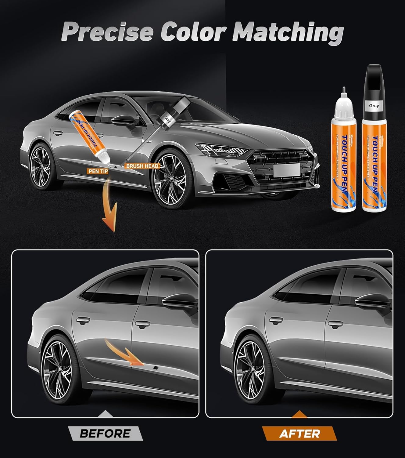 Touch up Paint for Cars, Car Scratch Remover for Vehicles, Car Paint Scratch Repair Automotive Touch Up Paint Pen for Rim, Wheel 2PCS (Grey+Varnish)