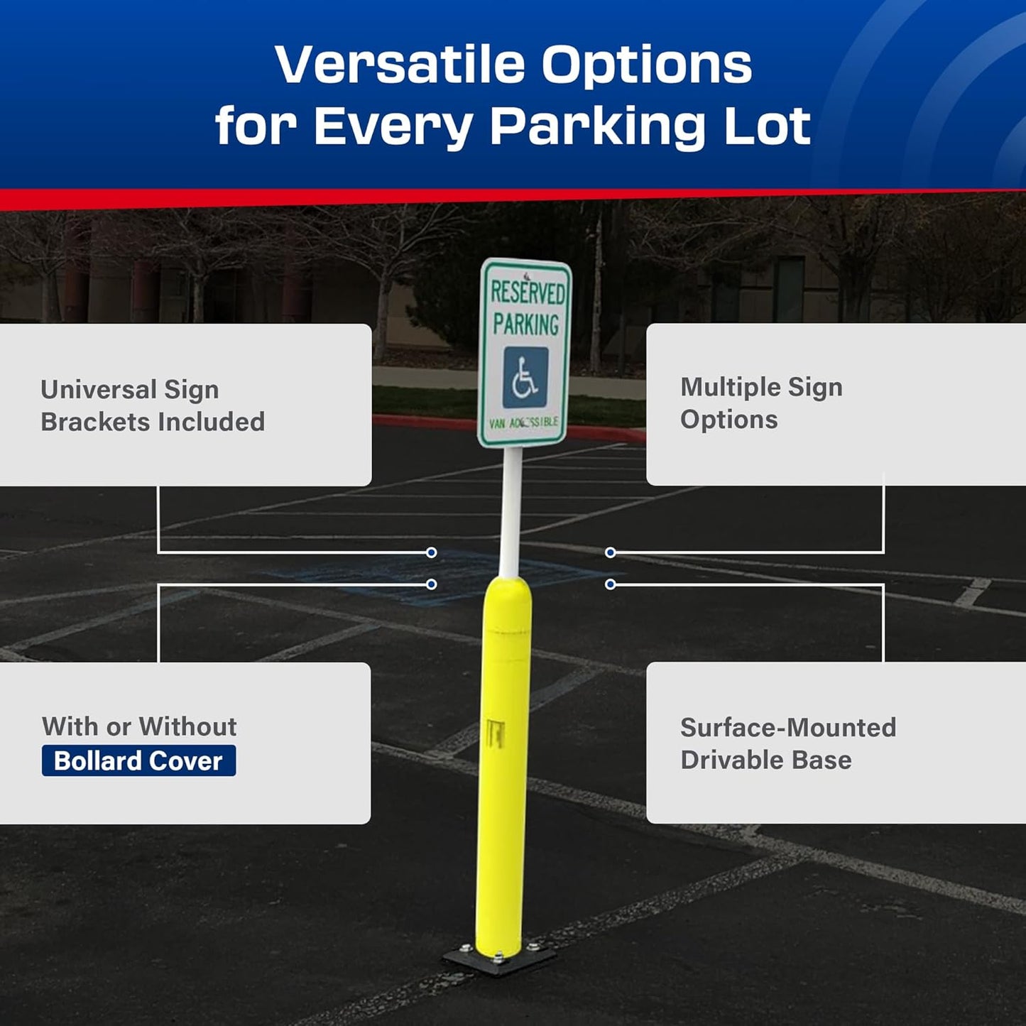 Impact Recovery - Sta-Rite Flexible Sign Post - Sign Holder - Handicap Parking Signs - Made in the USA - 78” with Yellow Bollard - Van Accessible Signage