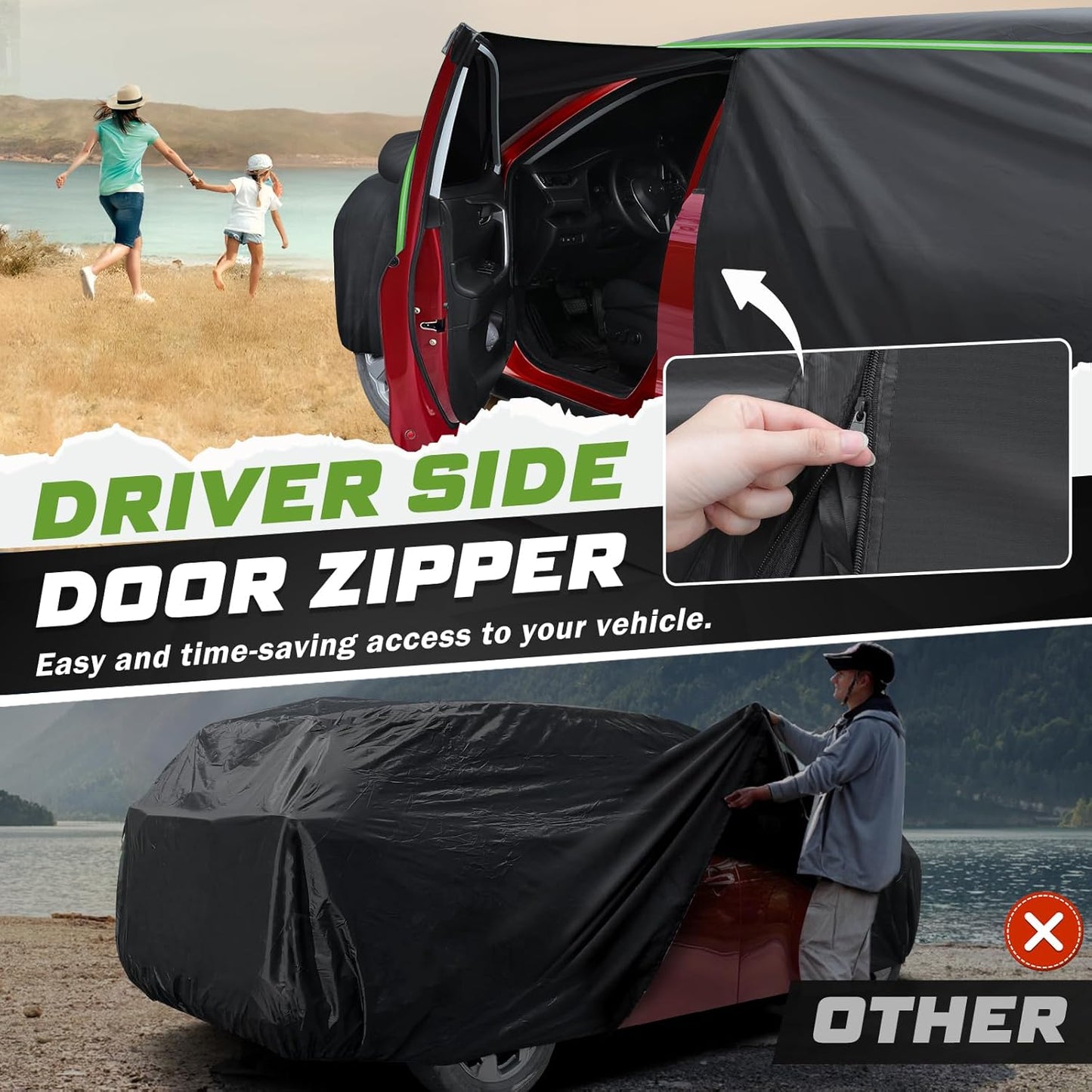 Mixsuper Liner Car Cover for Subaru Outback 2003-2026, 7 Layers Waterproof Car Cover Accessories for Outback with Zipper Door, Windproof Straps, Reflective Strips, Anti-UV, All Weather