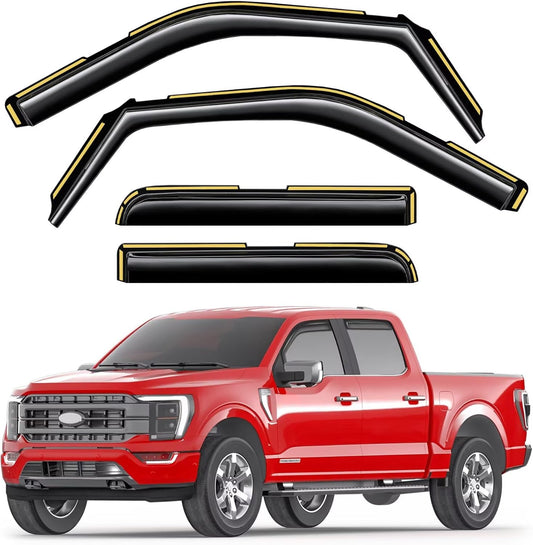 in-Channel Window Rain Guards Fit for Truck Ford F150 2021 2022 2023 2024 2025 SuperCrew Extra Durable Window Visors Window Deflectors Vent Visors Vent Shades Car Accessories-4 pcs 2-Q11-Gai