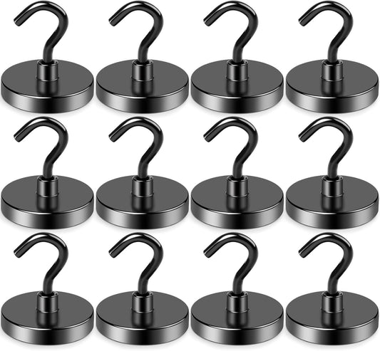 LOVIMAG Magnetic Hooks,100lbs Magnetic Hooks for Cruise Cabins, Cruise Essentials Must Haves for Travel, Strong Magnets with Hooks for Hanging, Heavy Duty Magnets with Epoxy Coating-12 Pcs