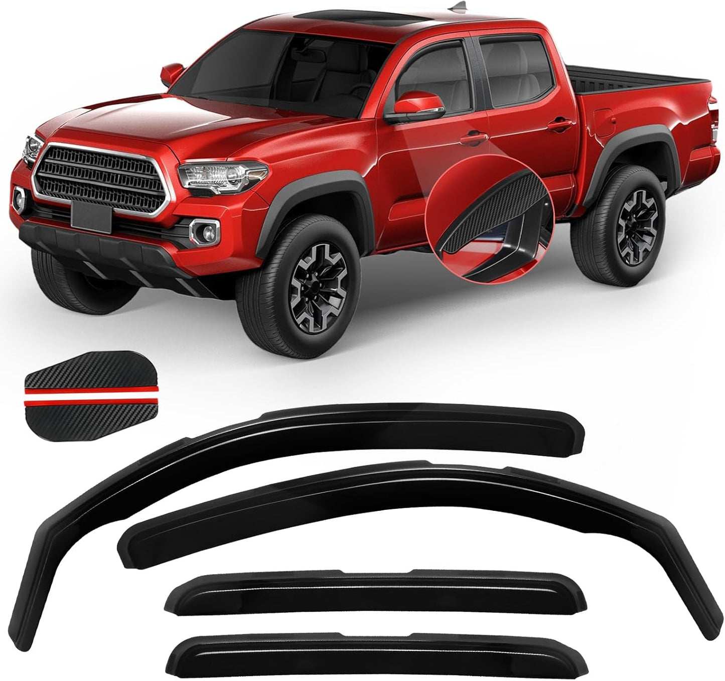 4PCS in Channel Rain Guards for Tacoma 2005-2015 Double Cab, Durable Side Wind Deflectors, Vent Window Visors Shades Shield, 2006 2007 2008 2009 2010 2011 2012 2013 2014