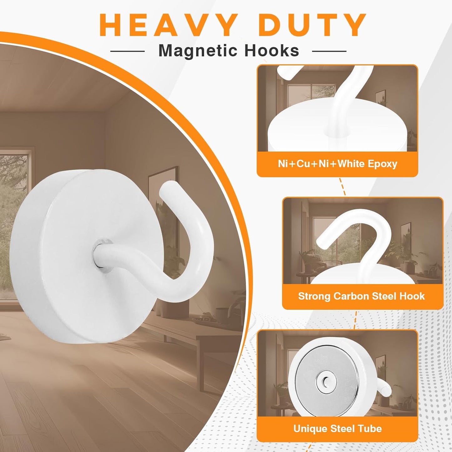 Neosmuk Magnetic Hooks, Cruise Ship Essentials, 80lb+ Heavy Duty Magnetic Hooks for Cruise Cabins, Refrigerator, Grill, Hanging, and Travel | Extra Strong Must-Haves Magnet Hook,White