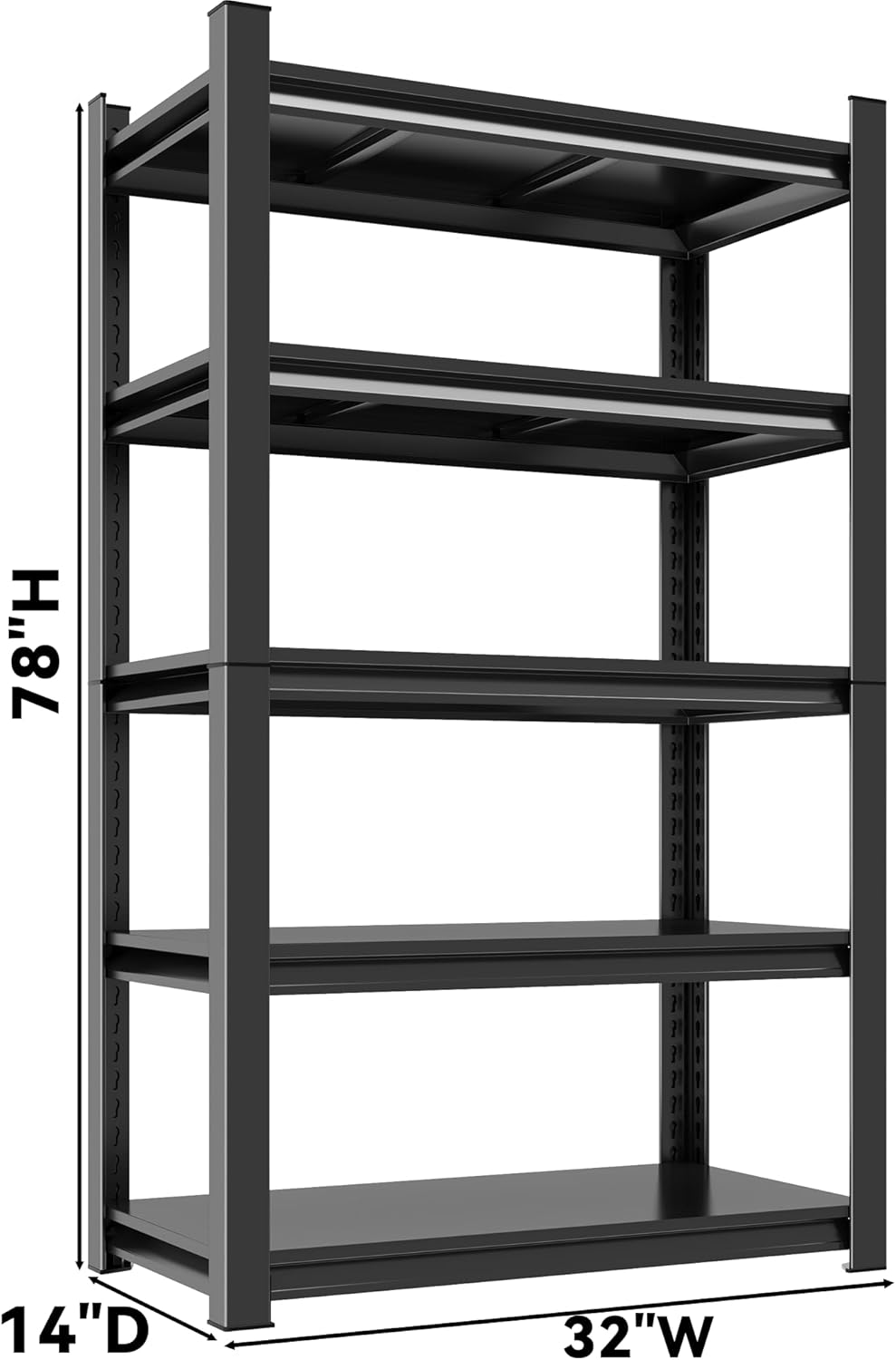Garage Shelving 3000LBS Heavy Duty Shelving Units and Storage Shelves Adjustable 5 Tier Metal Shelving for Kitchen,Utility Room and Basement, 13.78" Dx31.50 Wx77.44 H, Black