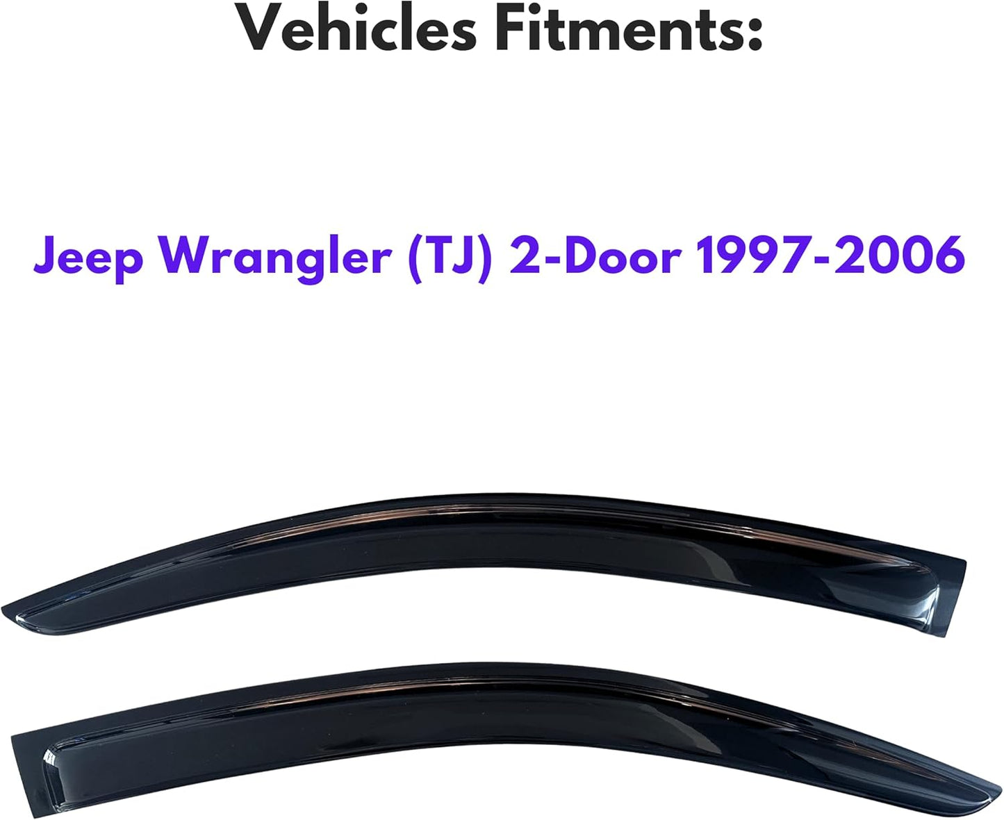 KPY Window Visor Compatible with 1997-2006 Jeep Wrangler (TJ) 2-Door, Rain Guard Vent Deflectors Tape-On, 1997 1998 1999 2000 2001 2002 2003 2004 2005 2006