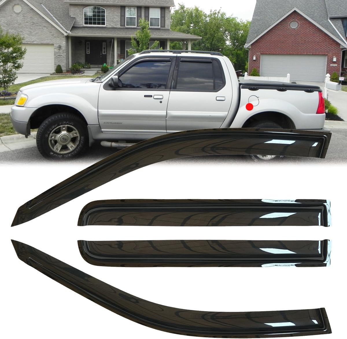 4pcs Original Shatterproof in-Channel Style Window Rain Guards Shield Side Wind Deflectors Dark Smoke Vent Window Visor for 2001-2005 Explorer Sport Trac 1997-2001 Mercury Mountaineer 4-Door 94074