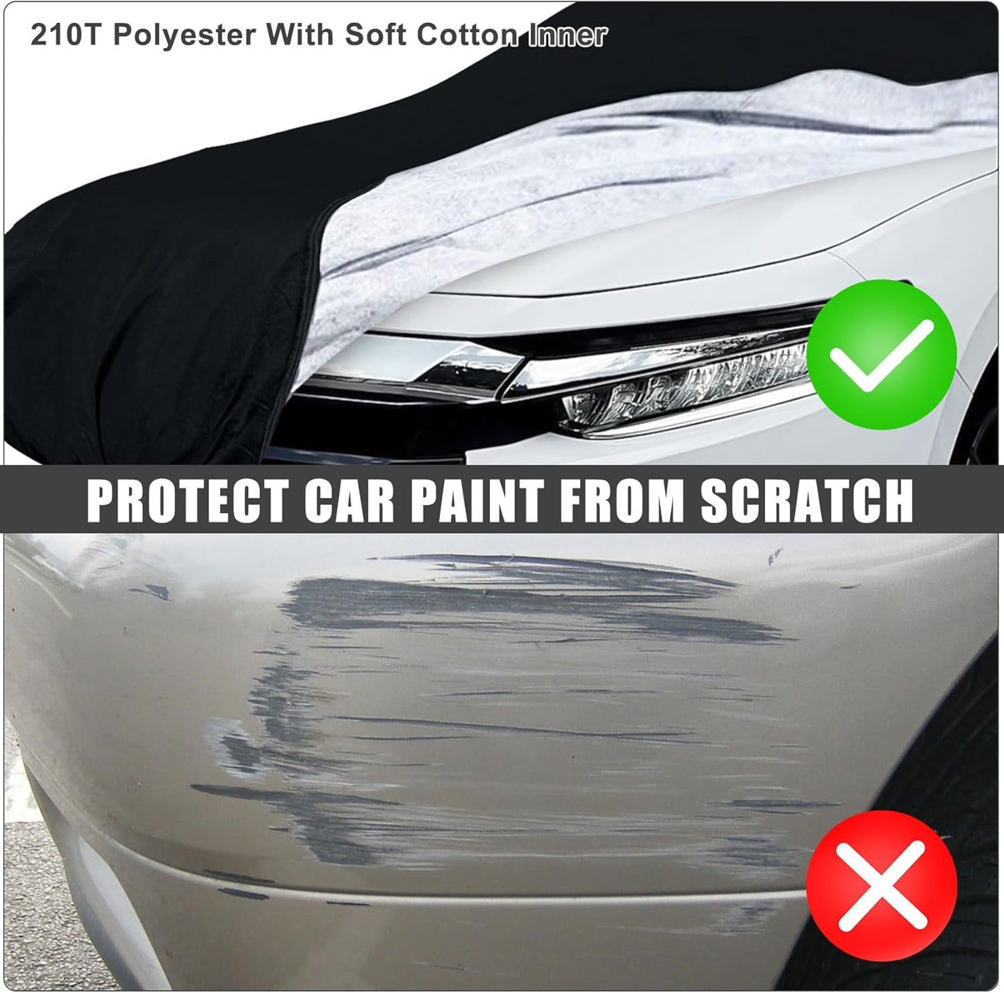 Waterproof Car Cover Compatible with Toyota Avalon 2005-2025, Black 210T Inside Cotton Cover with Door Zippers for Snow Rain Dust Outdoor Protection