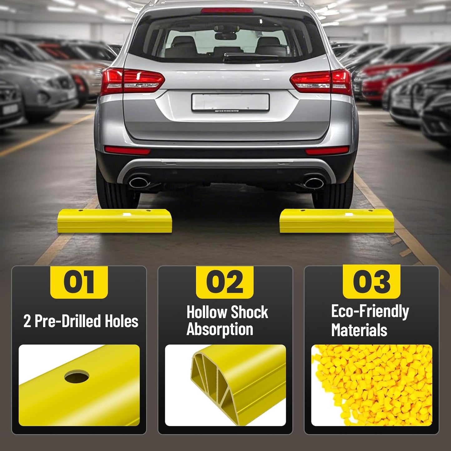 ROBLOCK Parking Stopper for Home Garage & Outside, Heavy Duty Garage Stoppers for Protecting Your Vehicle, Parking Aids for New Drivers, Wheel Stops for Cars, Vans, Trailer, 2 Packs, Yellow