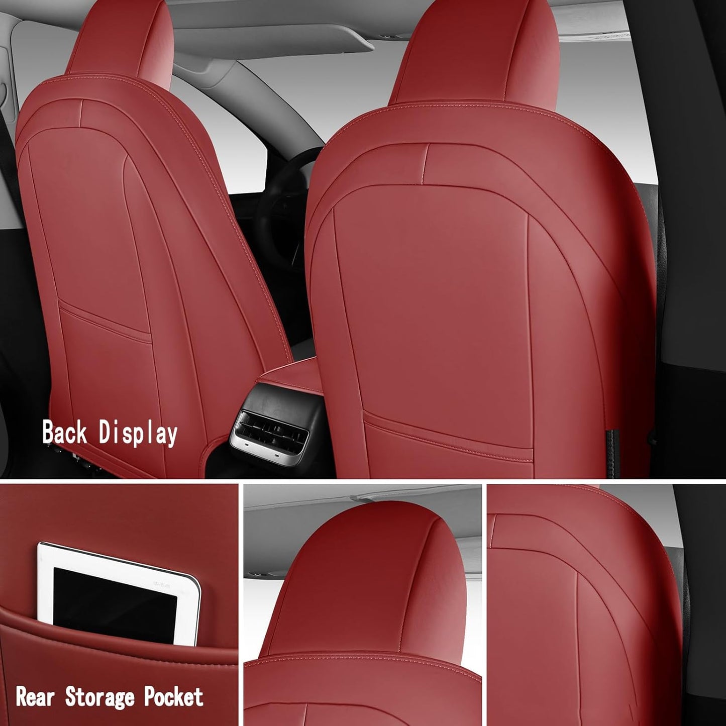 Tesla Model Y Seat Cover Full Set, Faux Leather Tesla Car Seat Cover, Perfect Suitable for Tesla Model Y 2020 2021 2022 2023 2024 2025 (Wine Red)