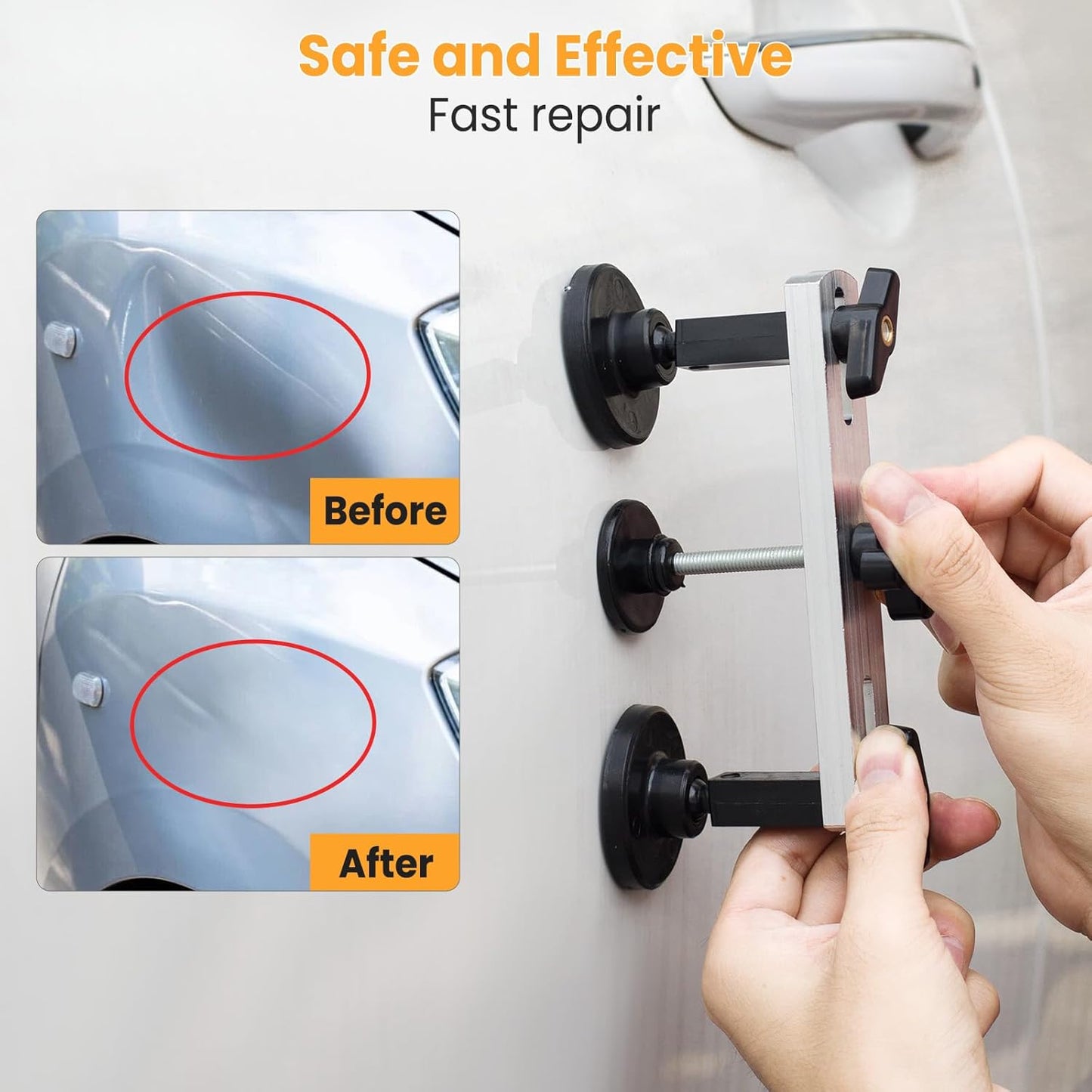 134PCS Dent Puller, Paintless Dent Removal Kit – All-in-One Car Dent Puller Kit with Slide Hammer 2 in 1 T-Bar, Golden Lifter, Bridge Puller–Dent Repair for Hail, Dings