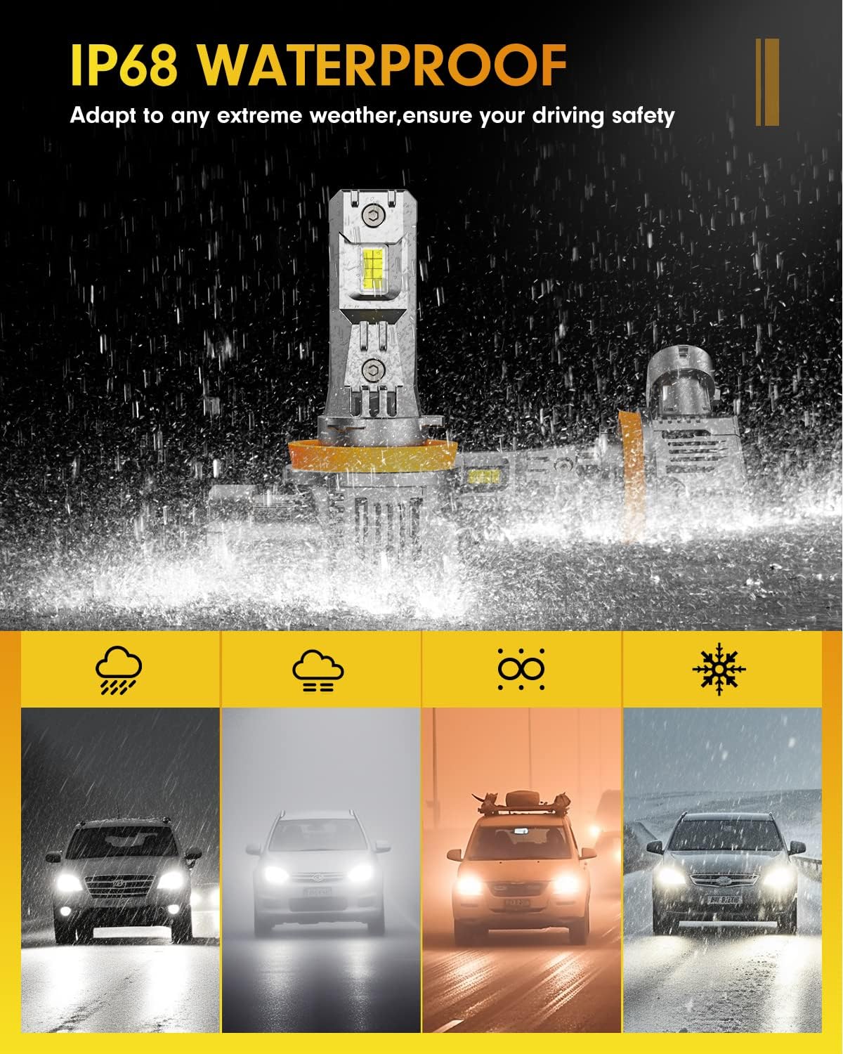 FAHREN 9005/HB3 H11/H8/H9 Led Bulbs Combo – 120000LM 1200% Super Brighter, 2025 Updated Fog Light Bulbs, 1:1 Mini Size, 6500K Cool White, Quick Install, True Plug & Play, Pack of 4