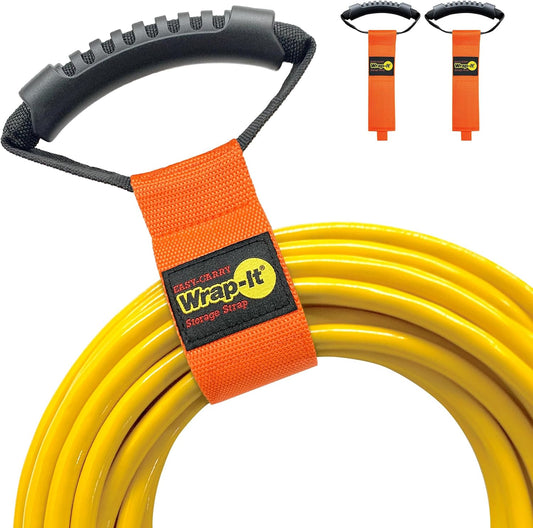 Easy-Carry Wrap-It Storage Straps - 17” (2-Pack) Blaze Orange – Heavy-Duty Hook and Loop Cord Carrying Strap, Hanger, and Organizer with Handle for Pool Hoses, Garden Hoses, Cords, Cables and More