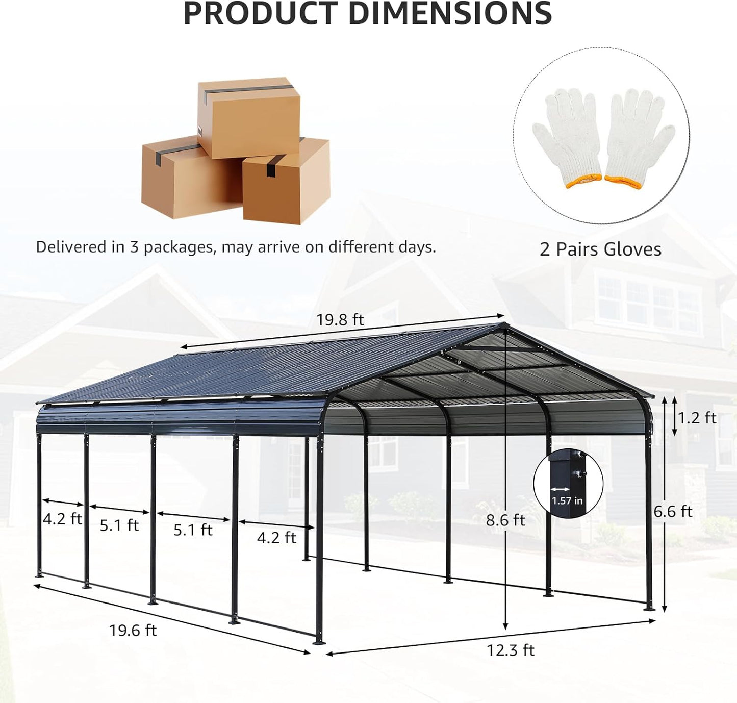 Verano Garden 12 x 20 FT Metal Carport, Heavy Duty Carport Canopy with Galvanized Steel Frame & Roof, Outdoor Portable Car Port for All-Weather, Garage Car Shelter for Cars, Boats and Truck
