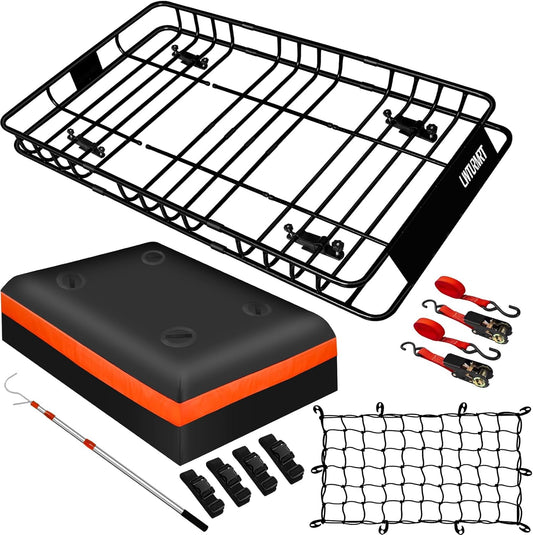 Heavy Duty 58"X36"X5" Roof Rack Basket Universal Rooftop Carrier With Waterproof Bag 18 Cubic Feet (54"X34"X17"), Cargo Net With Grabber