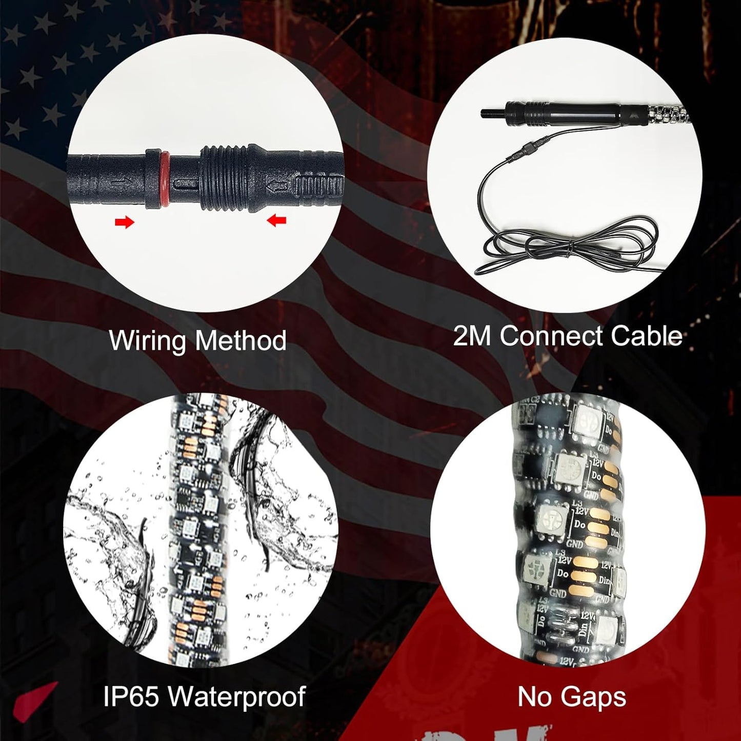 3FT-2 PC Spiral RGB LED Whip Light RGB Chasing/Dancing Light RF Remote Control Lighted Whip Lights for UTV, ATV, Off Road, Truck, Sand, Buggy Dune, RZR