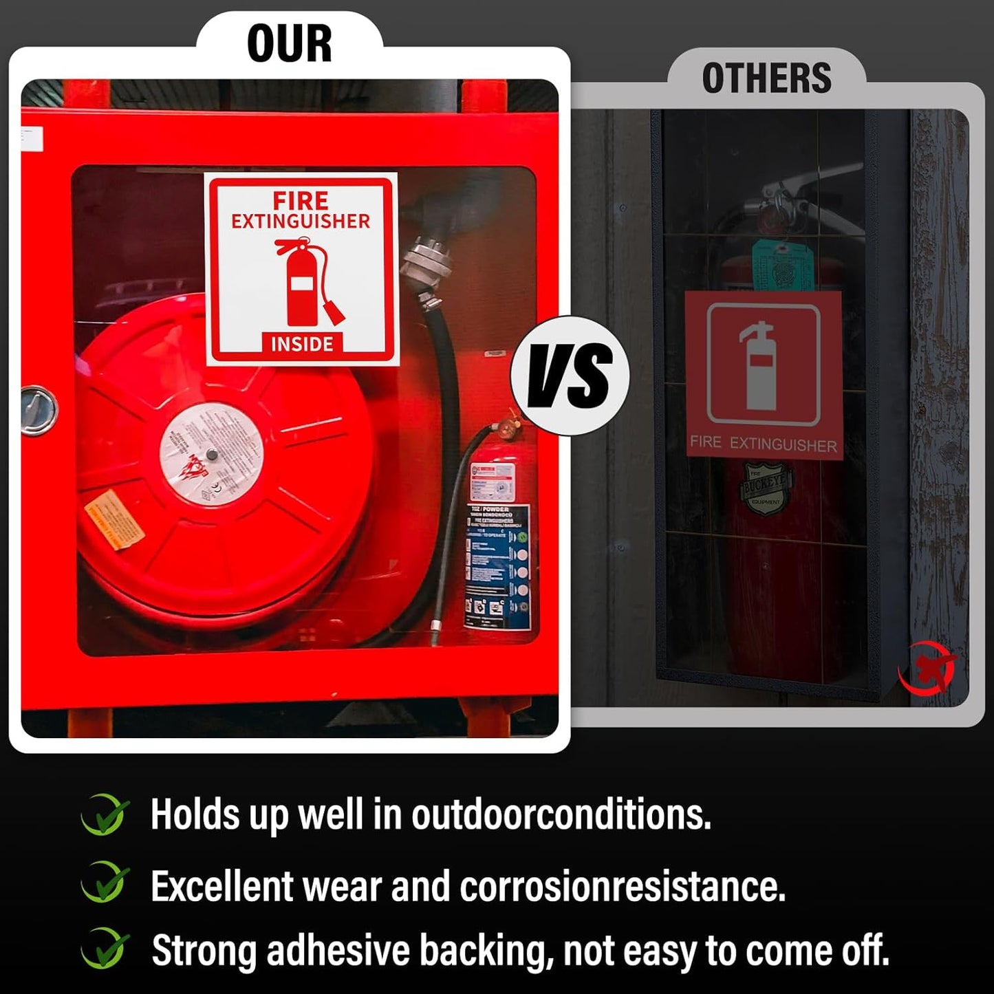 Madrigal Fire Extinguisher Inside Sticker Sign,4Pack 3x3" Self-Adhesive Vinyl, Weatherproof & UV Protected for Cars, Trailers, Rv's, Trucks and Vehicles, Red on White