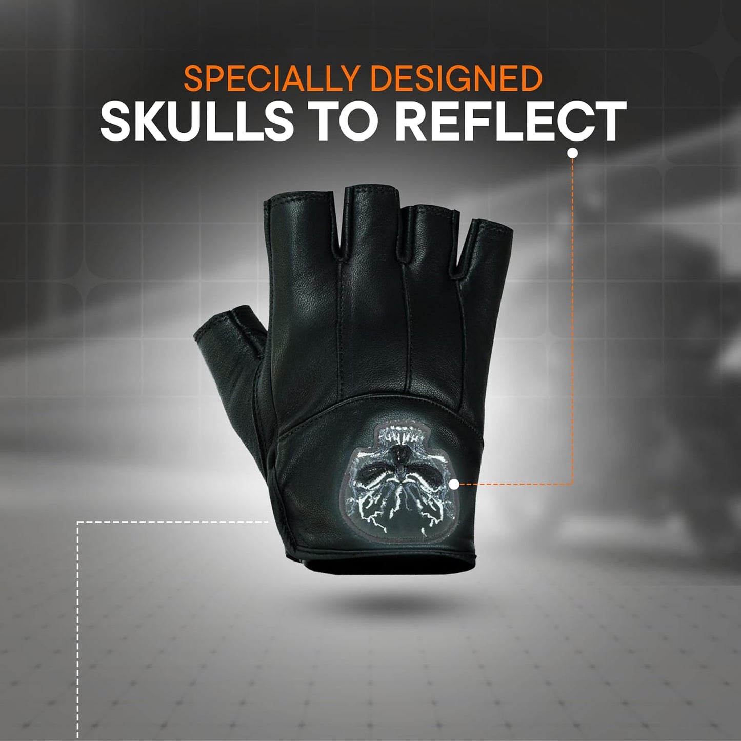Daniel Smart Men's Motorcycle Leather Gloves with Reflective Skull Short Glove & Touch Screen Fingertips