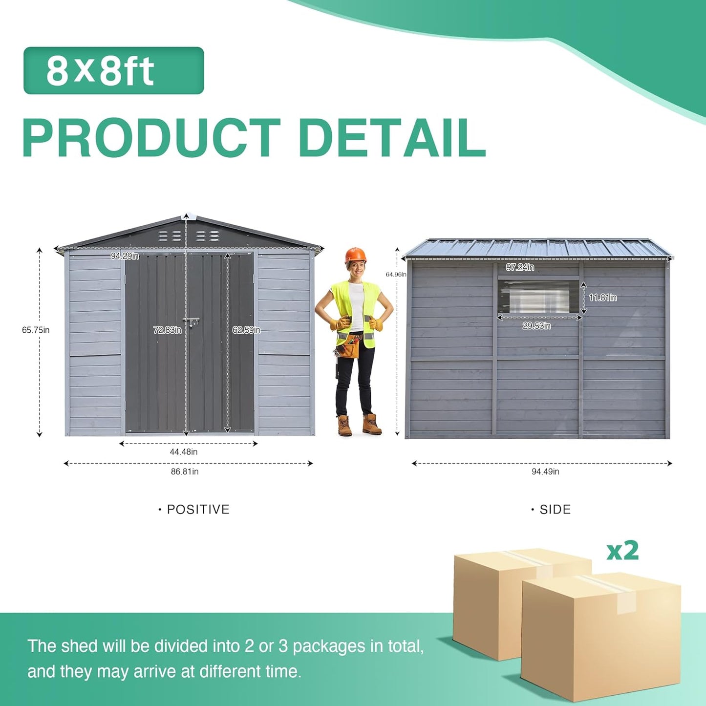 MyVoice 8x8 FT Wooden Outdoor Storage Shed with 4 Vents & 2 Adjustable Windows, DIY Cedar Tool Shed Kit, Garden Bike Firewood Storage, Waterproof Backyard Outdoor Shed for Patio, Lawn, Yard & Garage