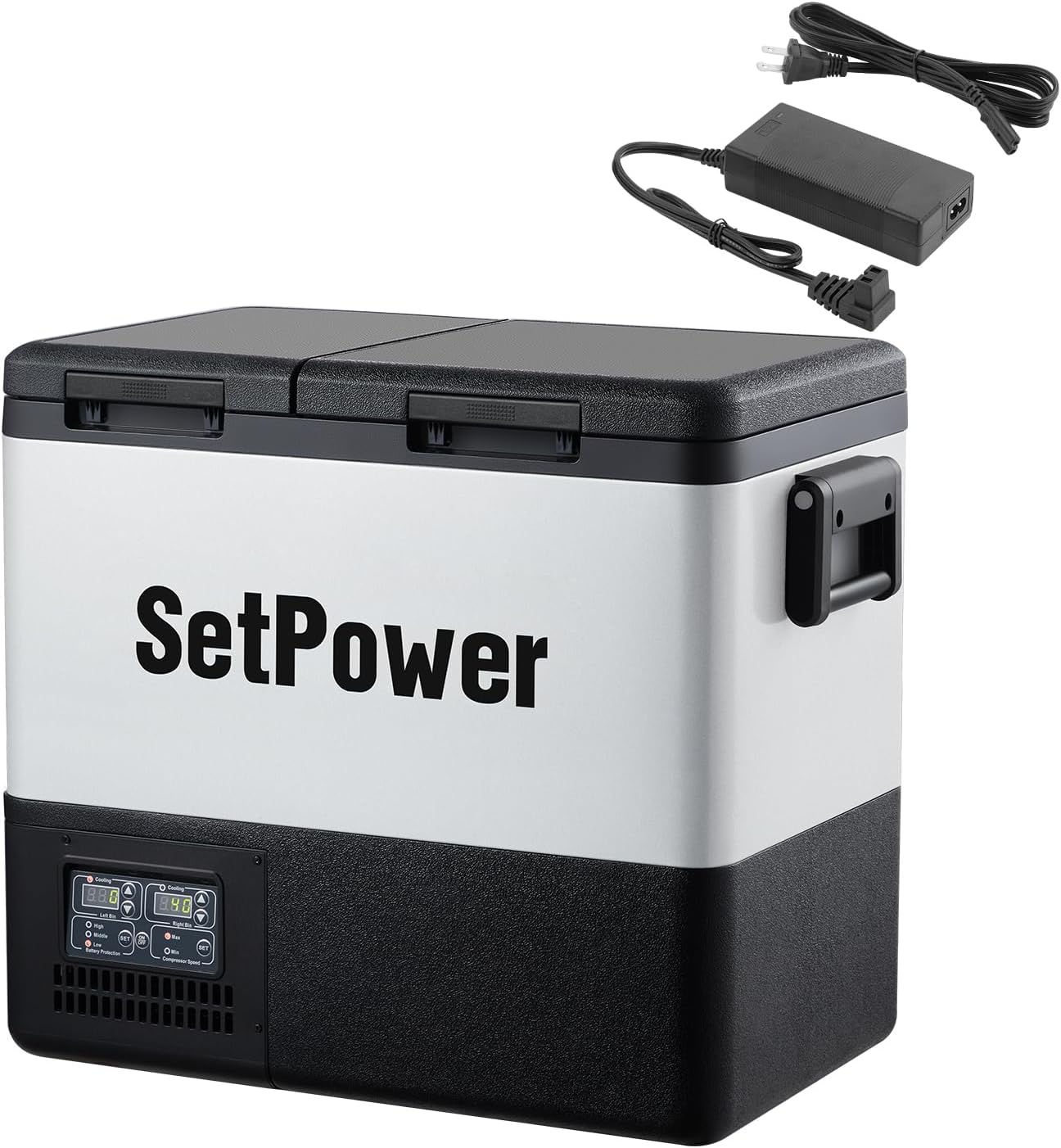 Setpower PT55 Car Refrigerator With AC Adapter,Dual Zone Portable Freezer Fridge Electric Cooler,55L Portable Car Fridge,12 Volt Refrigerator for Car Camping, RV, Truck,Vehicles,Travel,3-YEAR Warranty