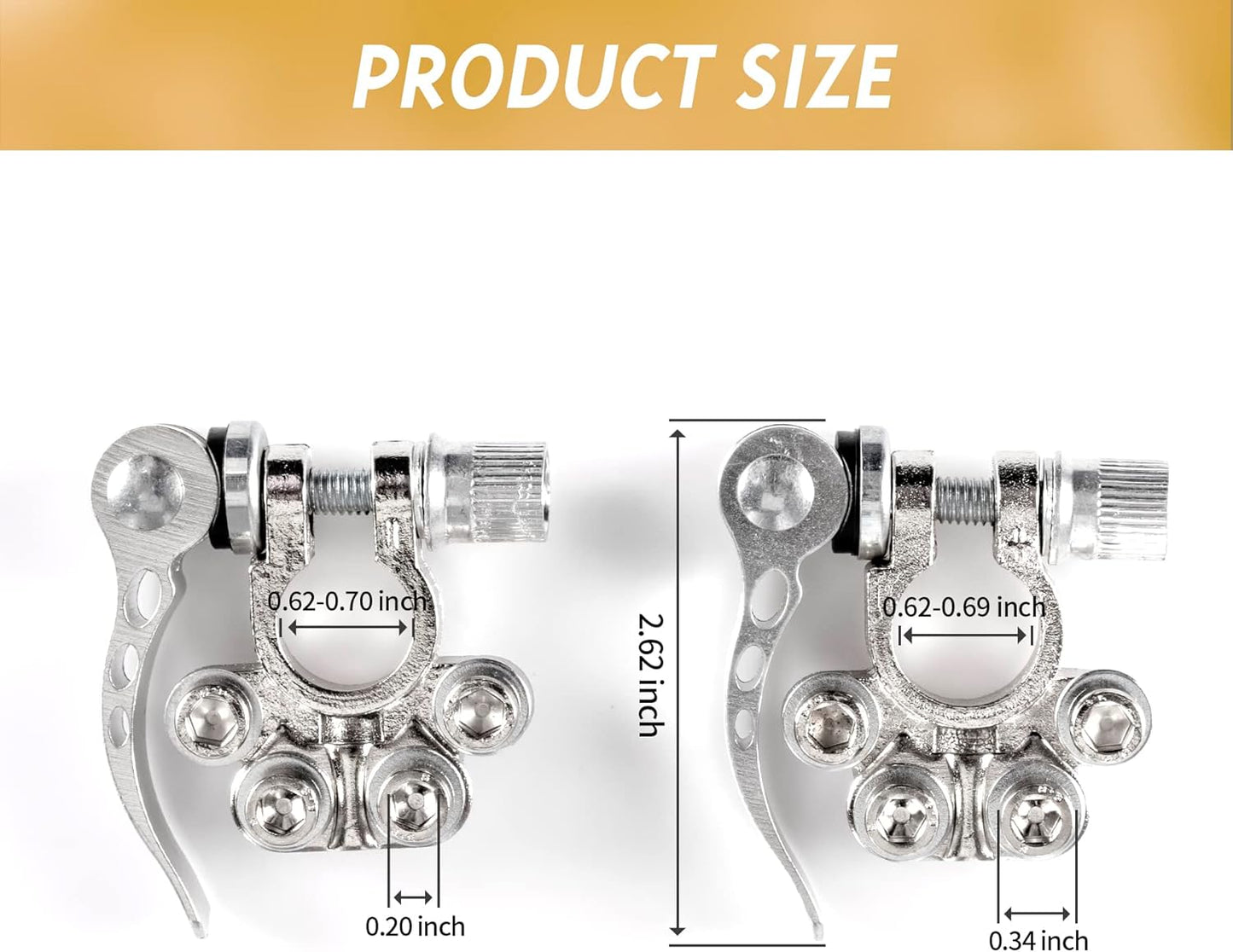 SINGARO Car Battery Terminal Connector, 4 Way Positive and Negative Pole Quick Release Terminal Clip, Applicable to SAE/JIS A Type Terminal Post, Compatible with Cars, Trucks and More（Sliver-B）