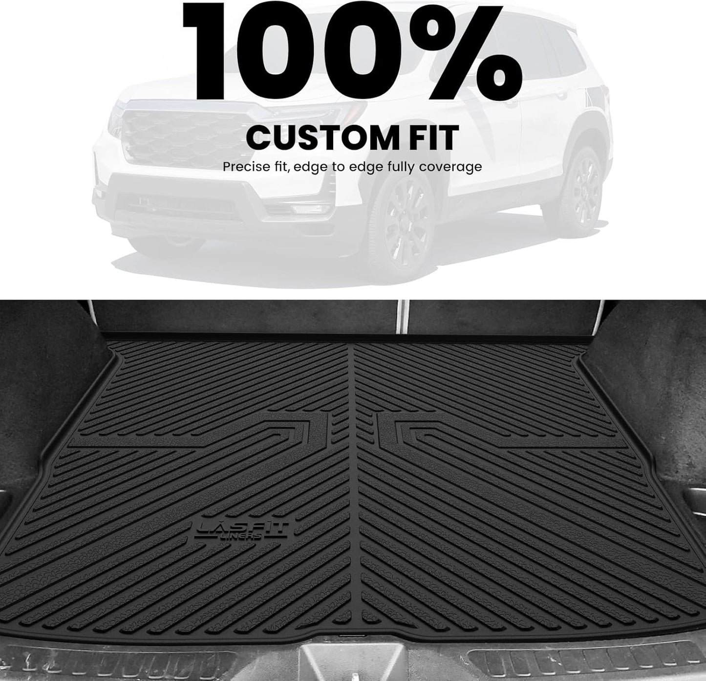 LASFIT Trunk Mat for Honda Passport 2019 2020 2021 2022 2023 2024 2025, All Weather Custom Fit TPE Cargo Mat Trunk Tray Cargo Tray, Black