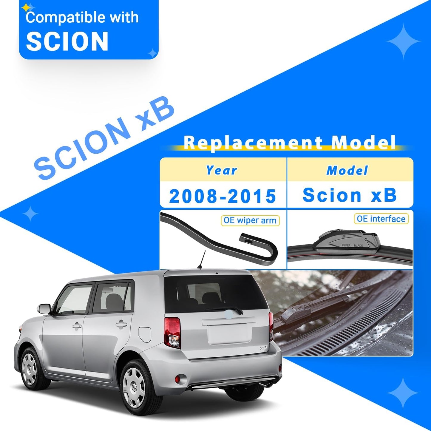 Windshield Wiper Blades Replacement for Scion xB 2008 2009 2010 2011 2012 2013 2014 2015 Original Factory Quality Front Rear Wipers Blade Set for My Car - 22" 20" 14" (Pack of 3)