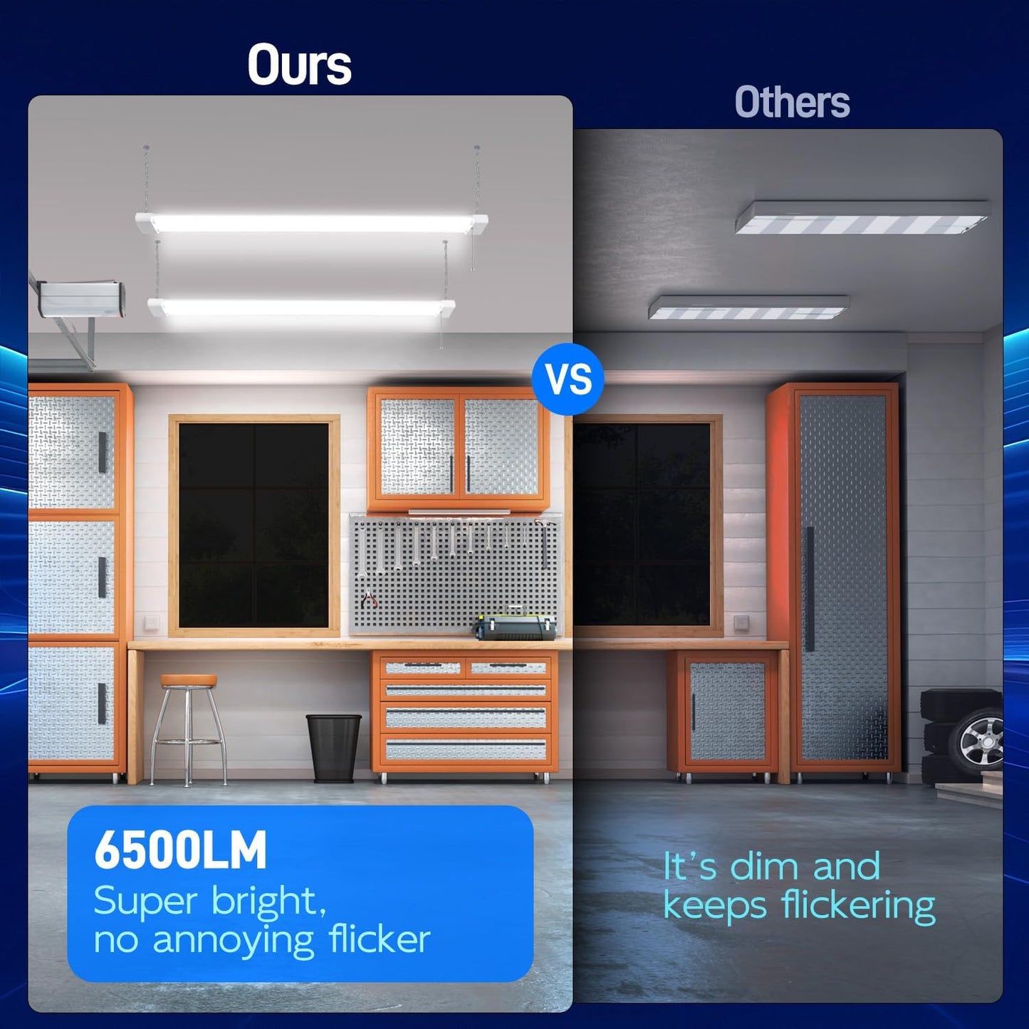 hykolity 4 Pack 4FT Linkable LED Shop Light for Garage, 6500lm, 4FT 60W Utility Light Fixture, 5000K Daylight LED Workbench Light with Plug, Hanging or Surface Mount, White - ETL