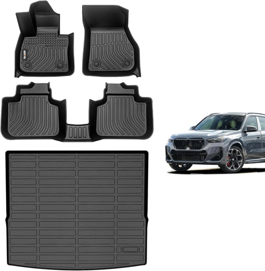 AIPOIL® Floor Mats & Cargo Liner Set for 2016-2022 BMW X1 All Weather Protection TPE Anti-Slip Automotive Full Set Custom Car Mats Accessories - Black