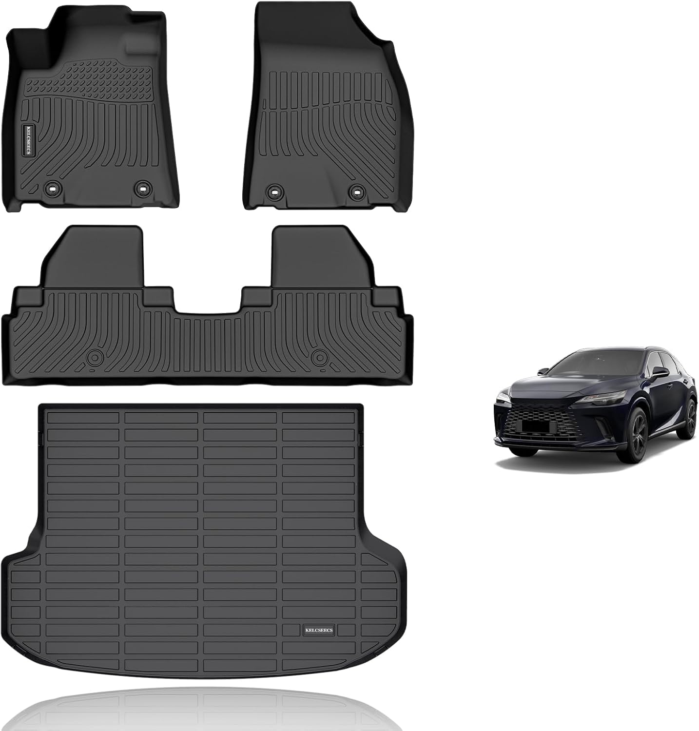 KELCSEECS® Floor Mats & Cargo Liner Custom for Lexus RX 2010-2015,All Weather Protection TPE Floor Liners Front& Rear Row Full Set Lexus RX Accessories Black