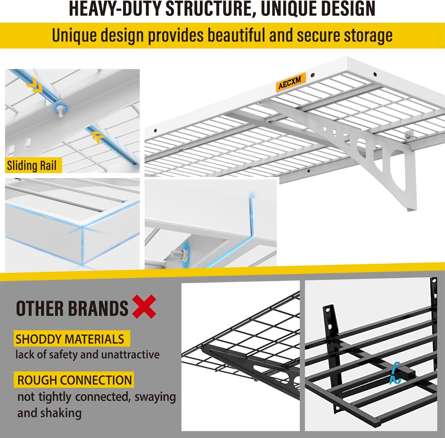 1.64x4ft 2Pack Wire Shelving Unit Heavy Duty Garage Storage Shelves Wall Mounted White 560lbs Load Capacity（20-inch-by-48-inch）