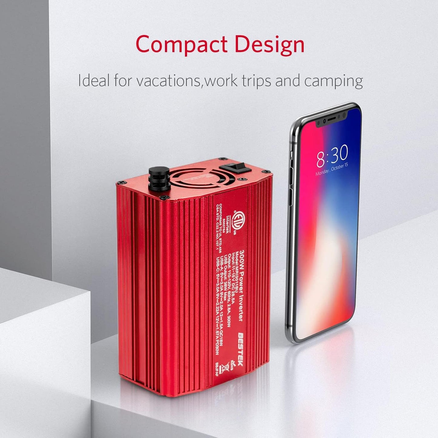 BESTEK 300W Power Inverter - DC 12V to 110V AC Converter, Fast Car Charger Adapter with 30W USB-C/18W Quick Charge/Dual 110V AC Car Plug Outlet for Laptop