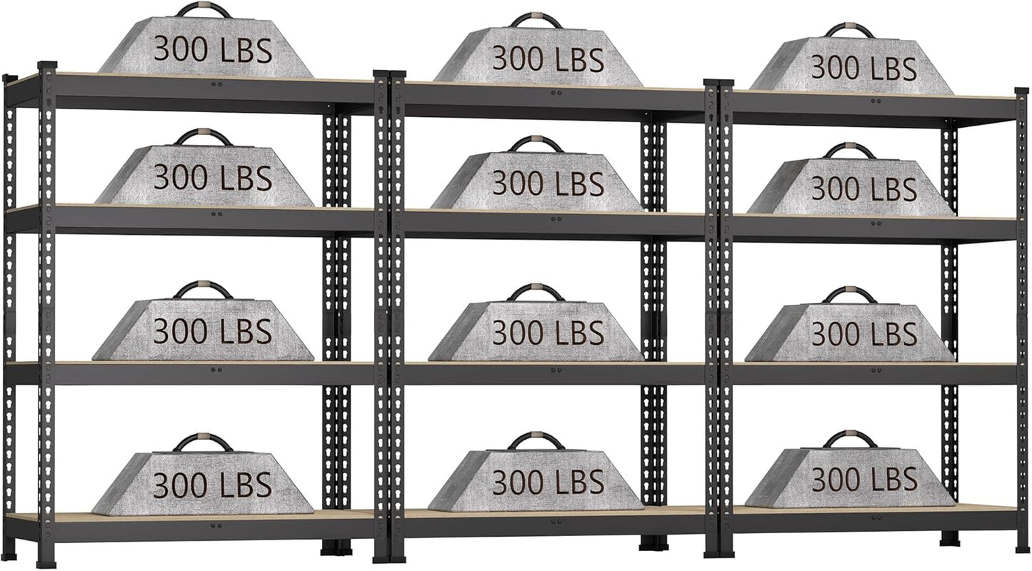 3 Packs 36" W x 16" D x 55" H Adjustable Garage Storage Shelves - 4-Shelf Heavy Duty Shelving Unit, Metal Utility Storage Organizer Racks for Warehouse Pantry Closet Kitchen, Black
