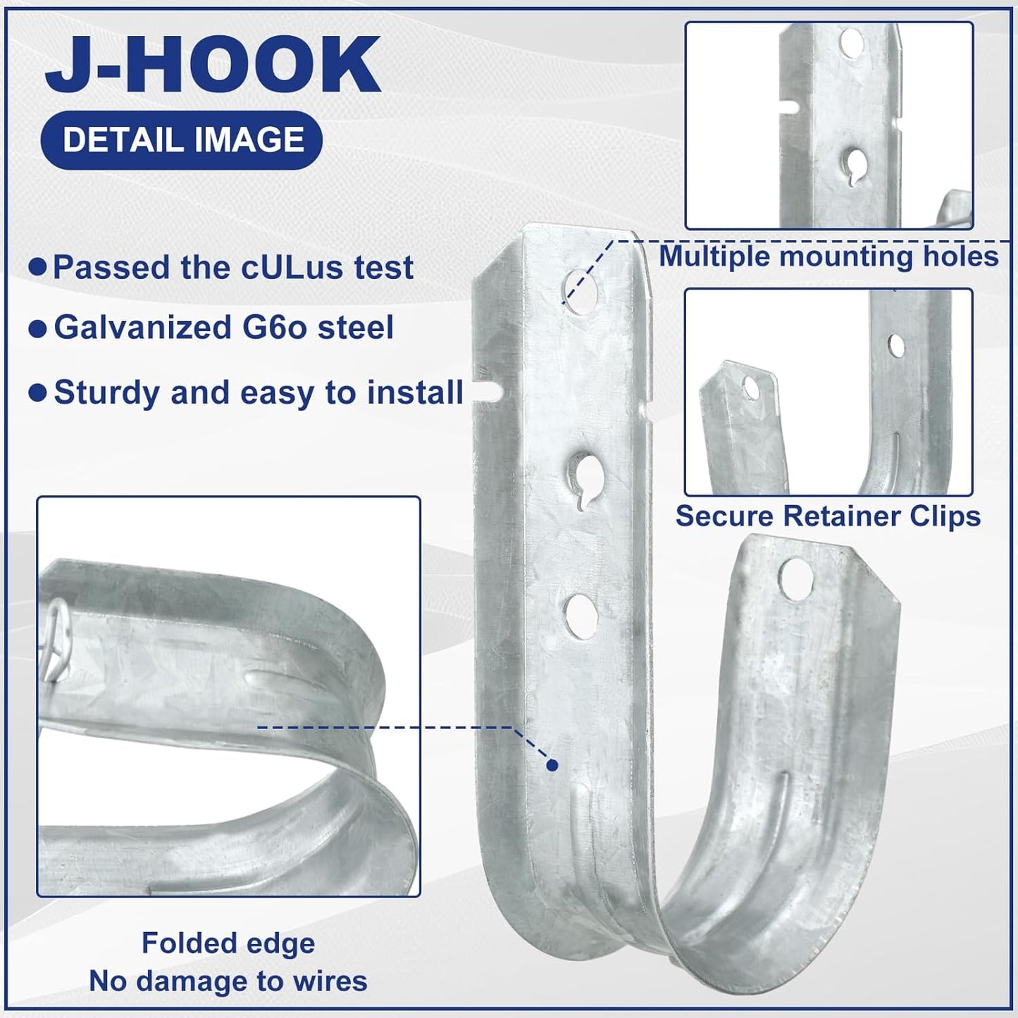 Gisafai 200 Cable Support J Hook, Cable Hooks for Hanging, Heavy Duty Metal Hooks for Wire Management, G60 Galvanized Steel (1/5-16 Inch)