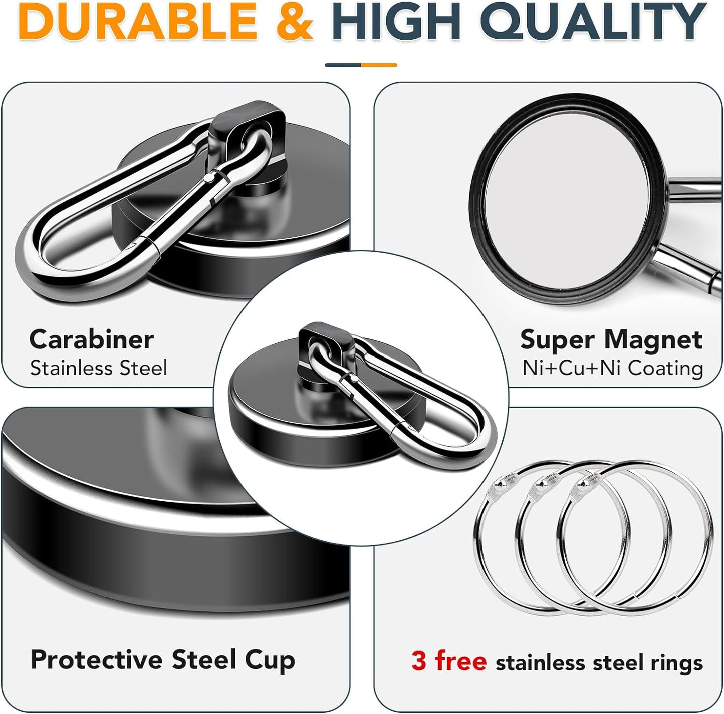 MIKEDE Magnetic Hooks, 150LB Neodymium Magnets Heavy Duty with Swivel Carabiner Hooks, Strong Rare Earth Magnetic Hook Hanger, Black Magnets with Hooks for Garage, Kitchen, Cruise Cabin - 3 Pack