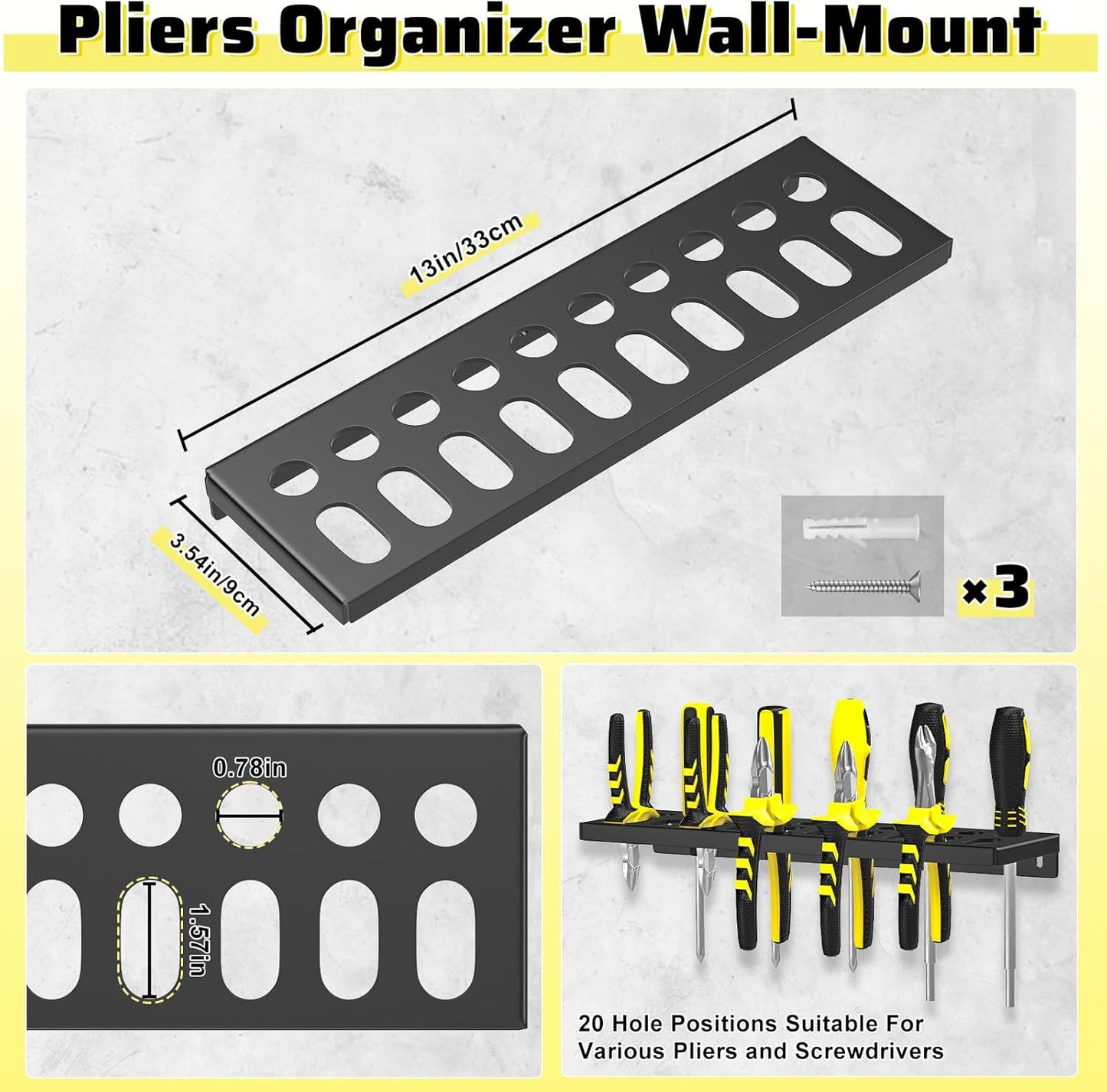 Wall Mount Screwdriver Organizer, Pliers Holder, Hammer Rack, Metal Storage Board, Power Tool Organizer for Workshop Shed Garage Workbench Home, 4 Pcs