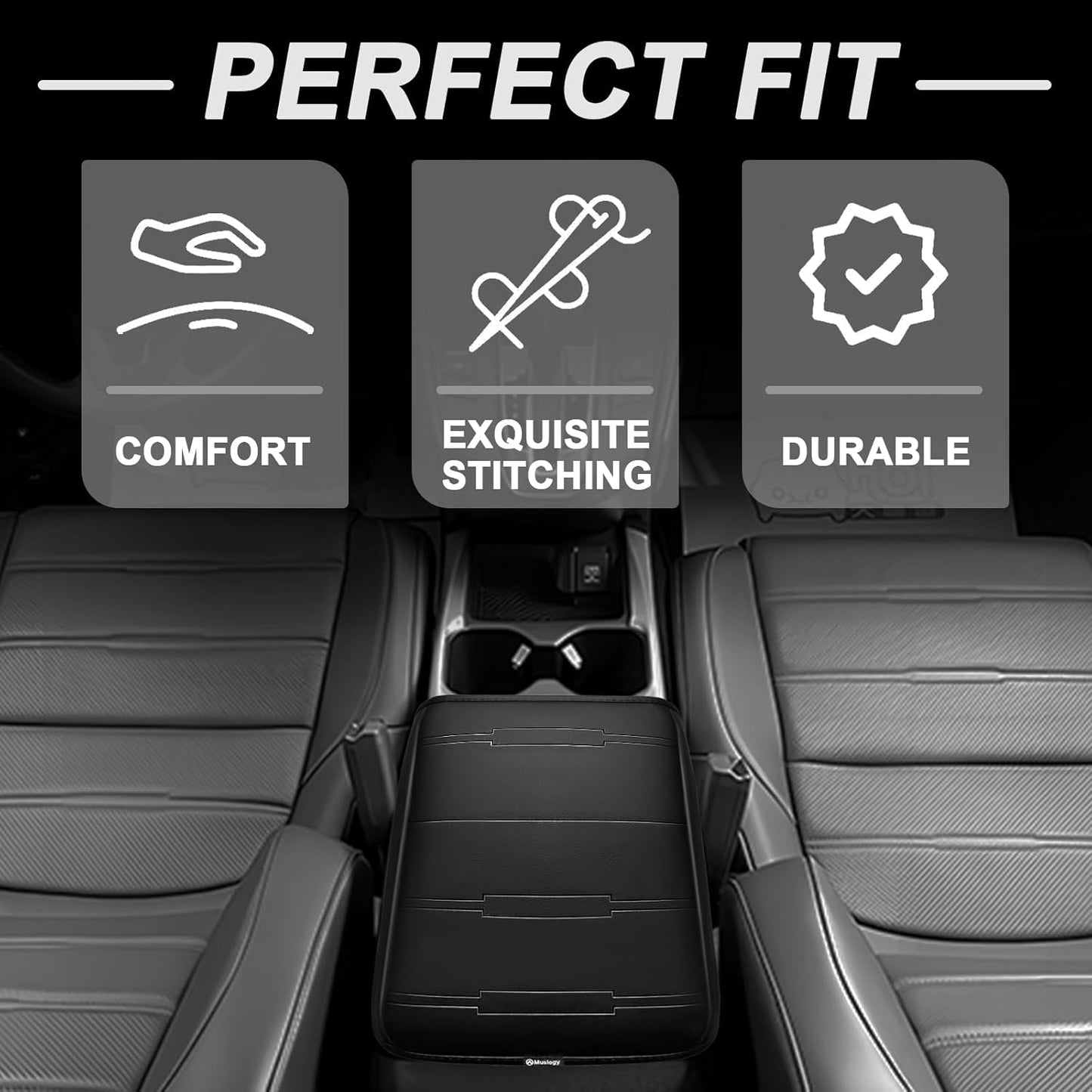 Muslogy Center Console Armrest Cover Compatible with 2017 2018 2019 2020 2021 2022 Honda CR-V Comfort Armrest Pad Arm Rest Cushion Vegan Leather Protector Black Regular Thick