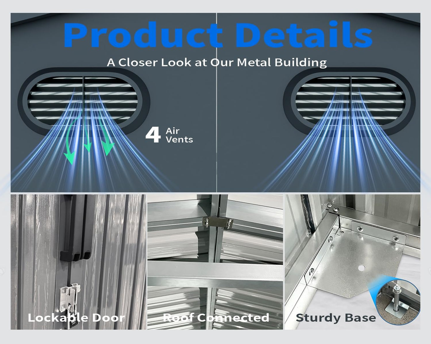 10x20 Metal Shed, Metal Garage Building with 2 Lockable Doors, Prefab Garage Shed with 4 Air Vents, Large Sheds & Outdoor Storage Clearance, Car Sheds for Truck, Tool, Lawnmower, Dark Gray